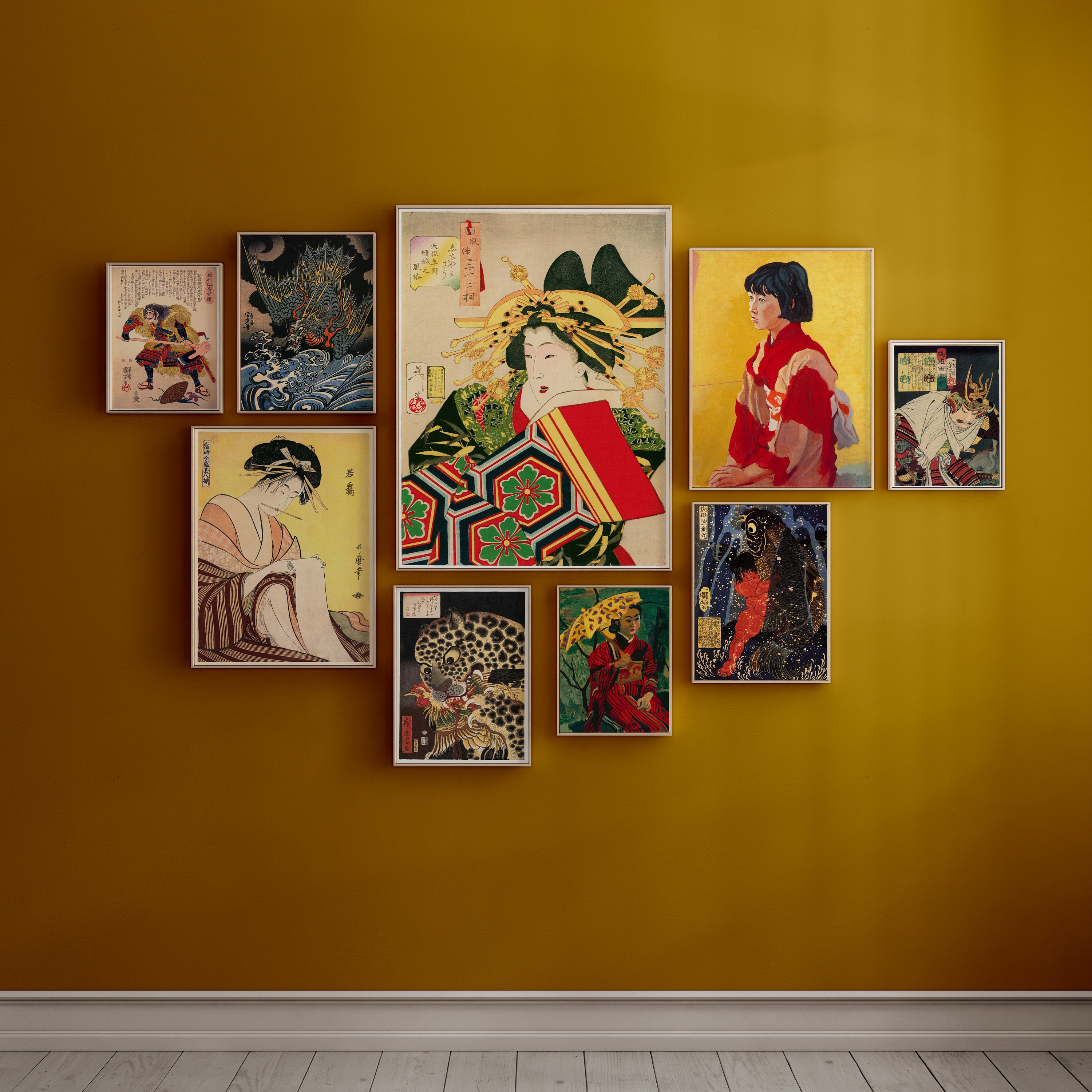 Gallery Wall Set of 9 Vintage Japanese Art Prints | Utagawa Kuniyoshi, Yoshitoshi Tsukiokka and Sotaro Yasui (available framed or unframed)