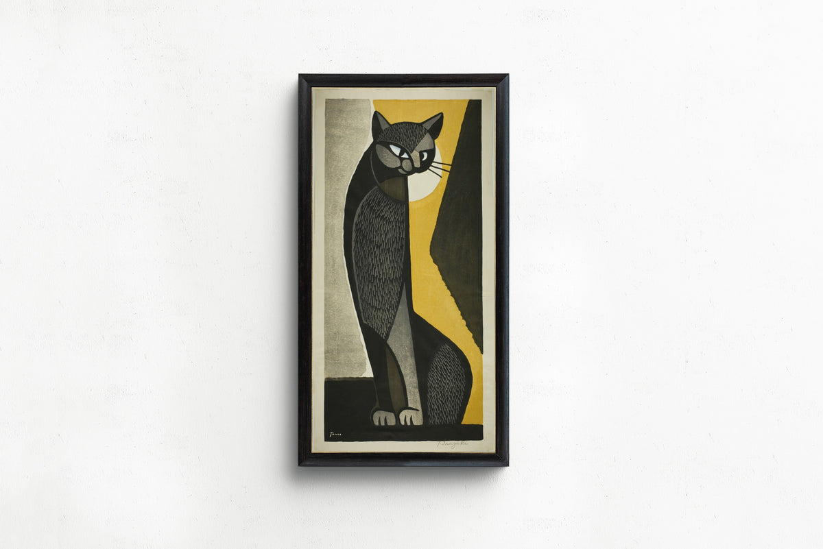 Inagaki Tomoo Black Cat Giclee Print: Vintage Japanese Art (2x1) - 9ArtPrints