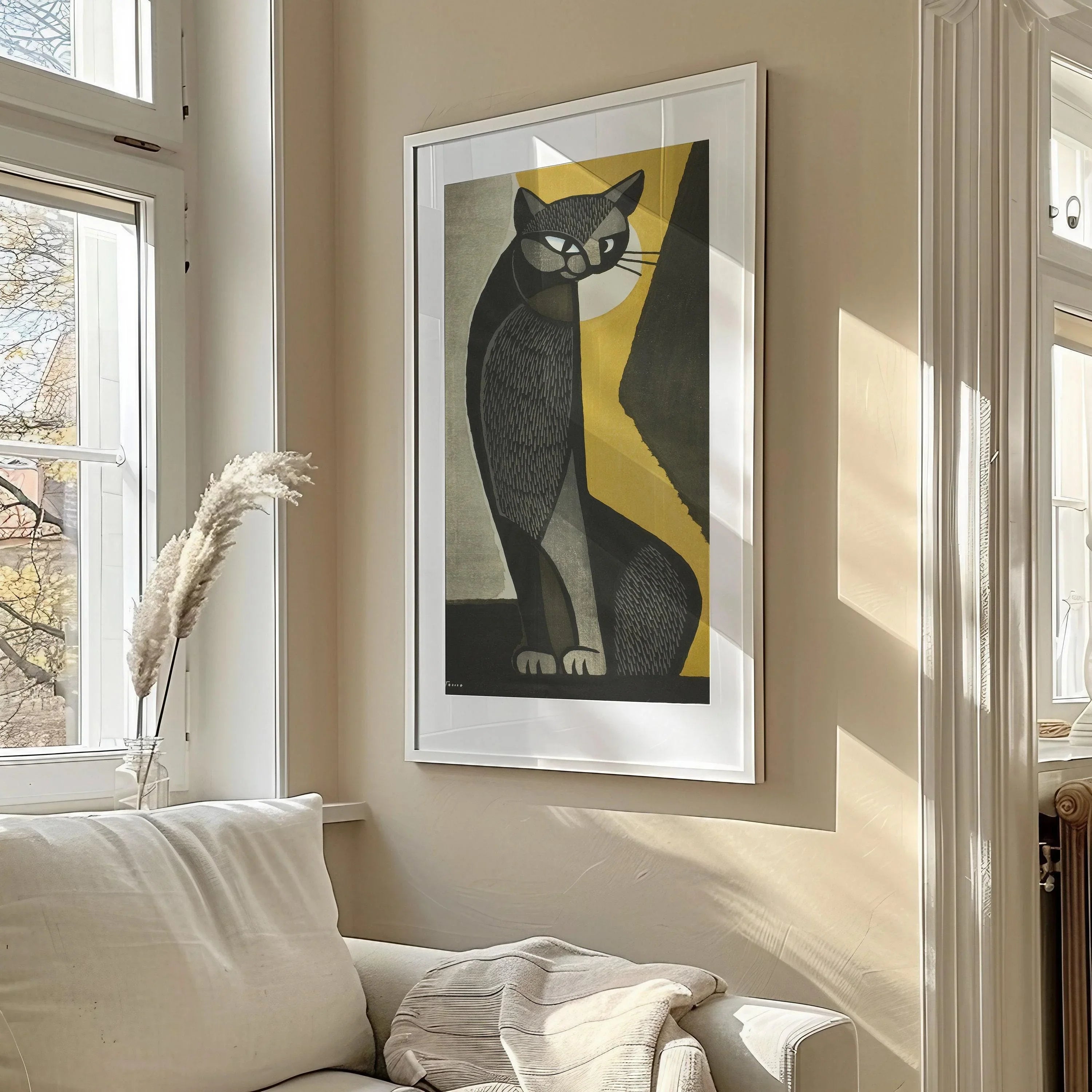 Inagaki Tomoo - Black Cat | PRINT | Vintage Asian Japanese Tall Narrow Vertical Art (available handframed or unframed) 2x1 - 9ArtPrints