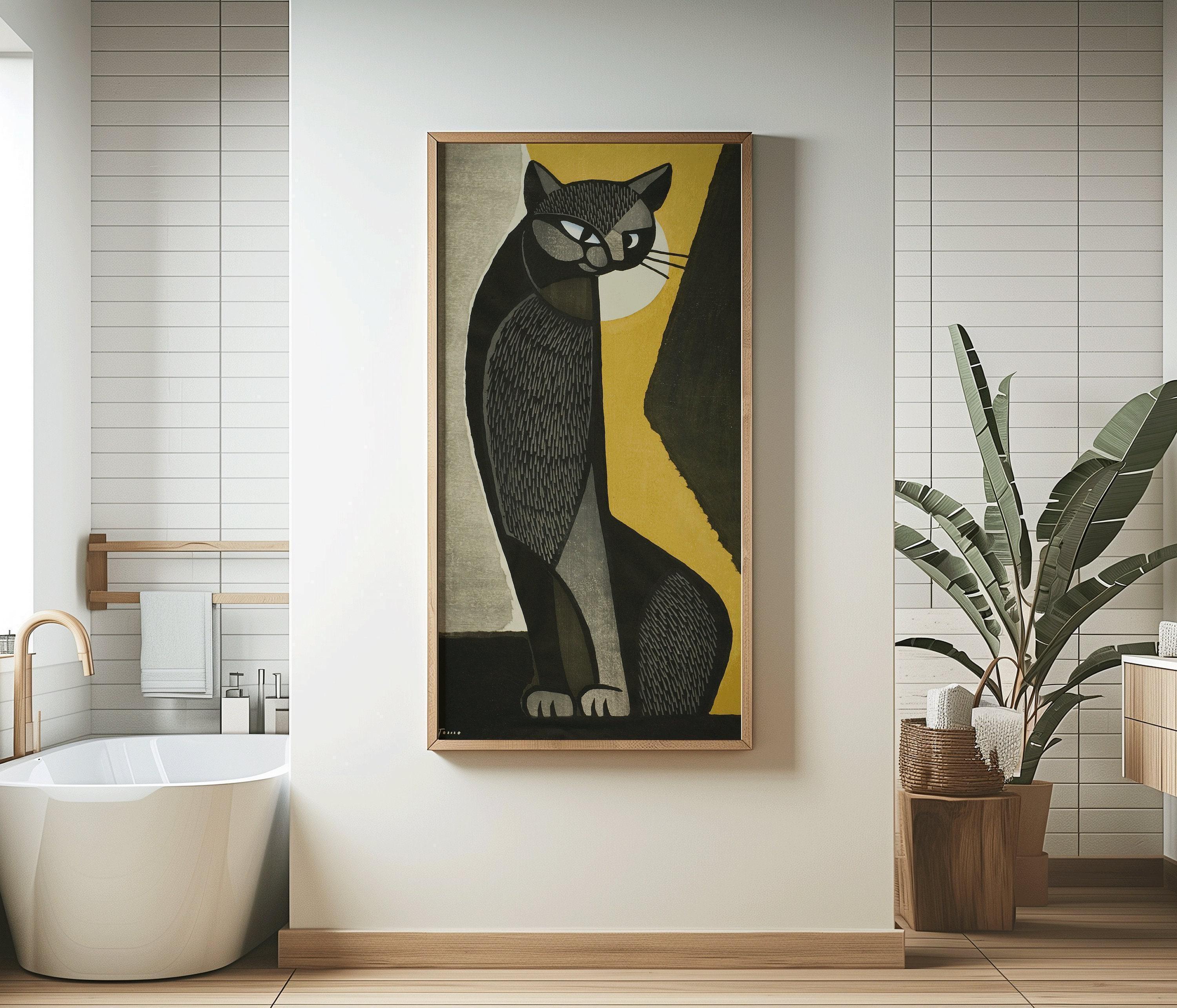 Inagaki Tomoo - Black Cat | PRINT | Vintage Asian Japanese Tall Narrow Vertical Art (available handframed or unframed) 2x1 - 9ArtPrints