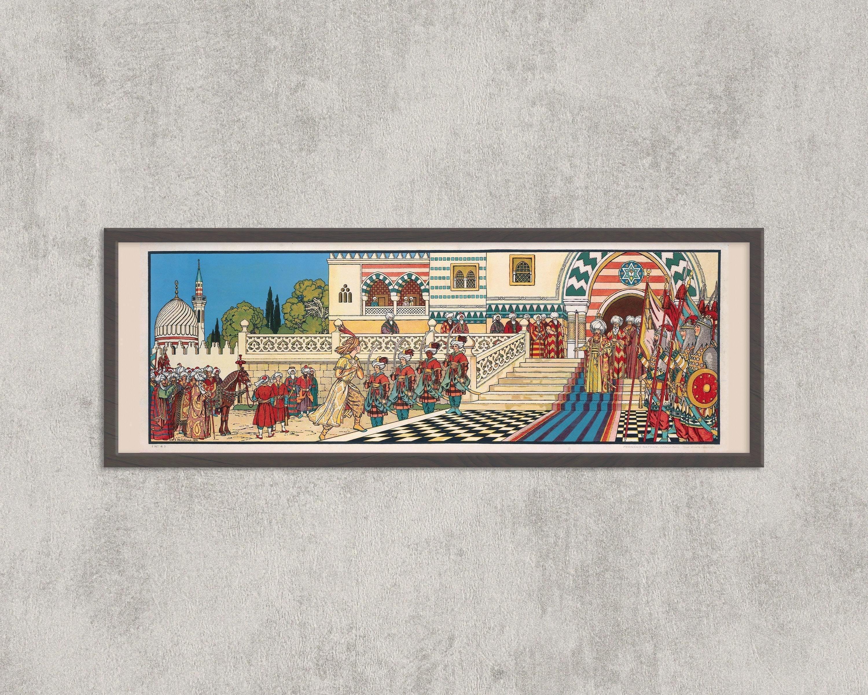 Ivan Bilibin - Aladdin at the Sultan's Court | An Enchanting Super Wide Vintage Fairytale Artwork (available handframed or unframed) 3x1 - 9ArtPrints