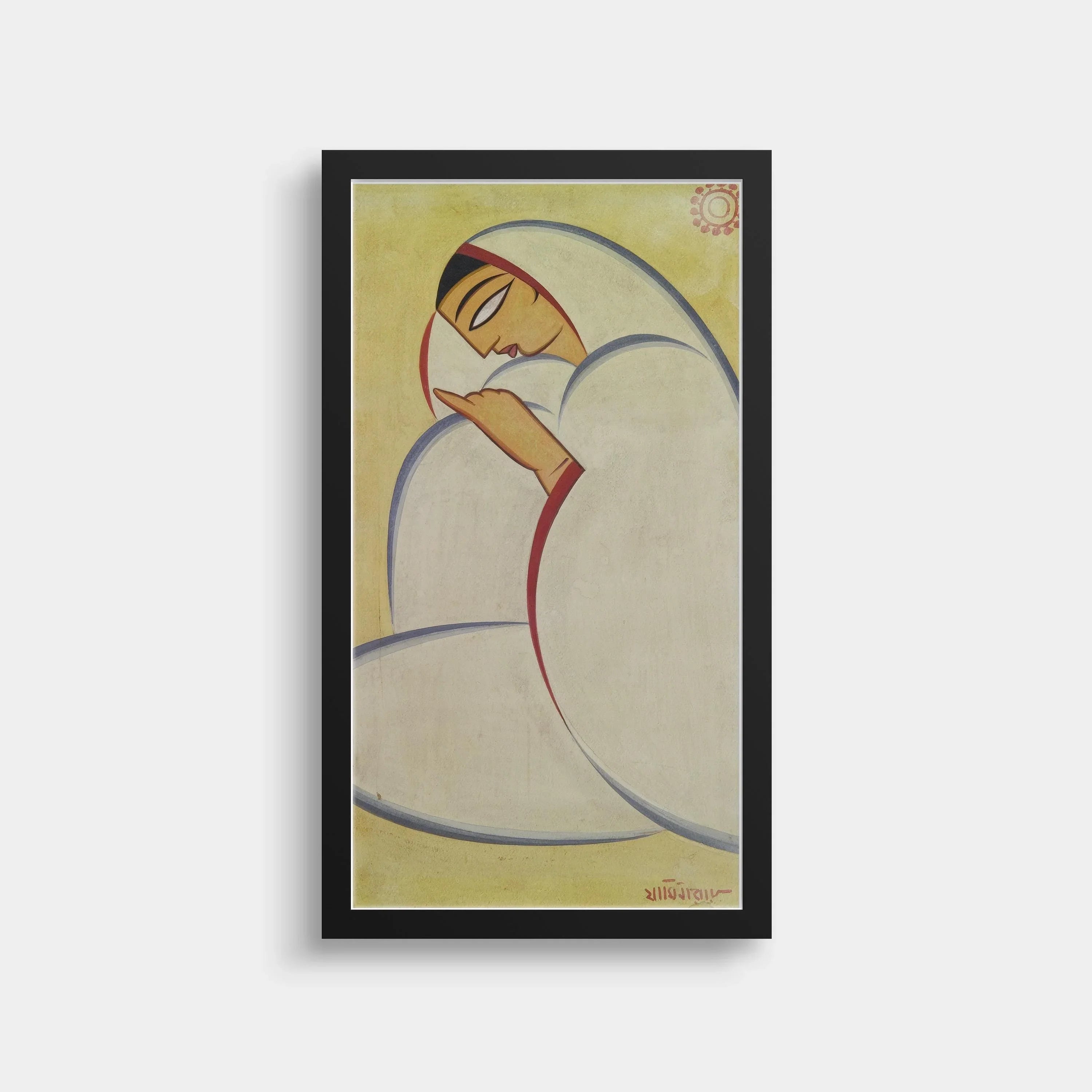 Jamini Roy - Bangali Nari (Bengali Woman) 2 | Vintage Narrow Vertical Indian West Bengal Art (available handframed or unframed) 2x1 - 9ArtPrints