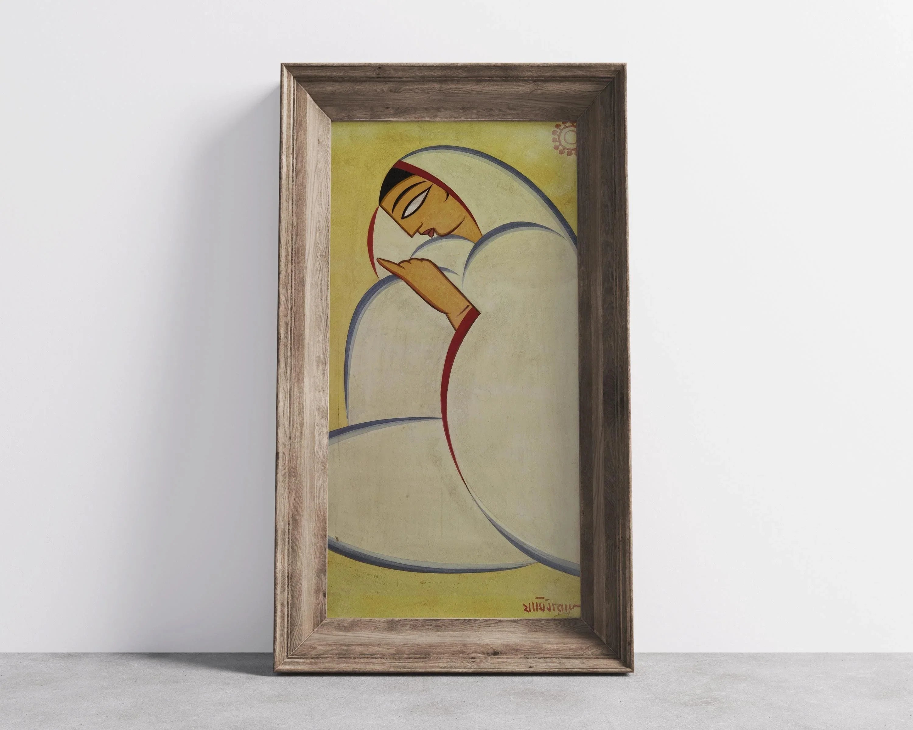 Jamini Roy - Bangali Nari (Bengali Woman) 2 | Vintage Narrow Vertical Indian West Bengal Art (available handframed or unframed) 2x1 - 9ArtPrints