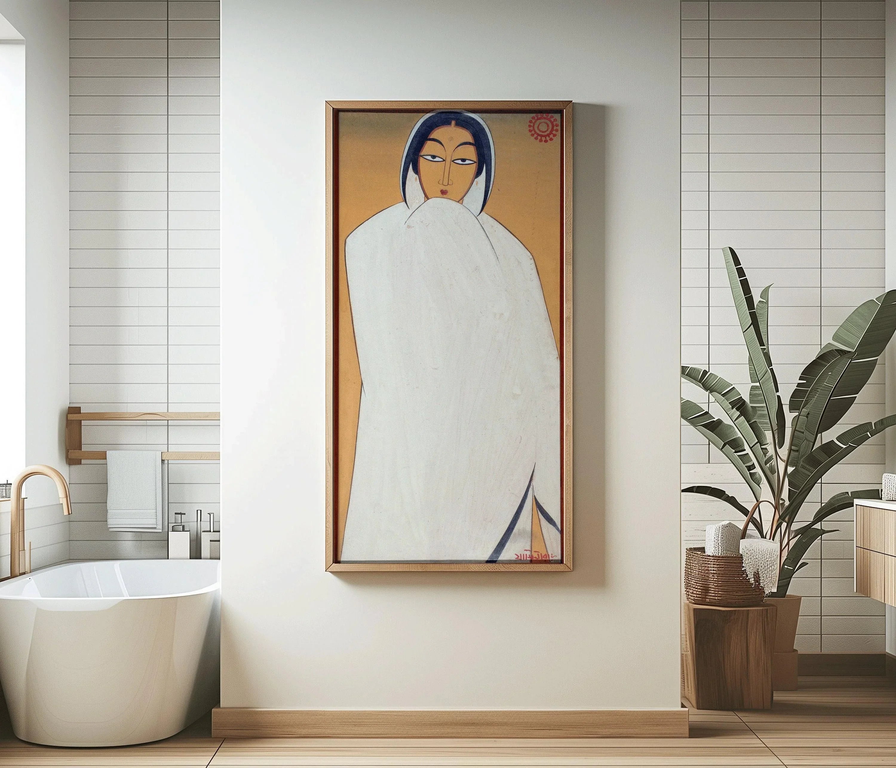 Jamini Roy - Bangali Nari (Bengali Woman) | Vintage Narrow Vertical Indian West Bengal Art (available handframed or unframed) 2x1 - 9ArtPrints