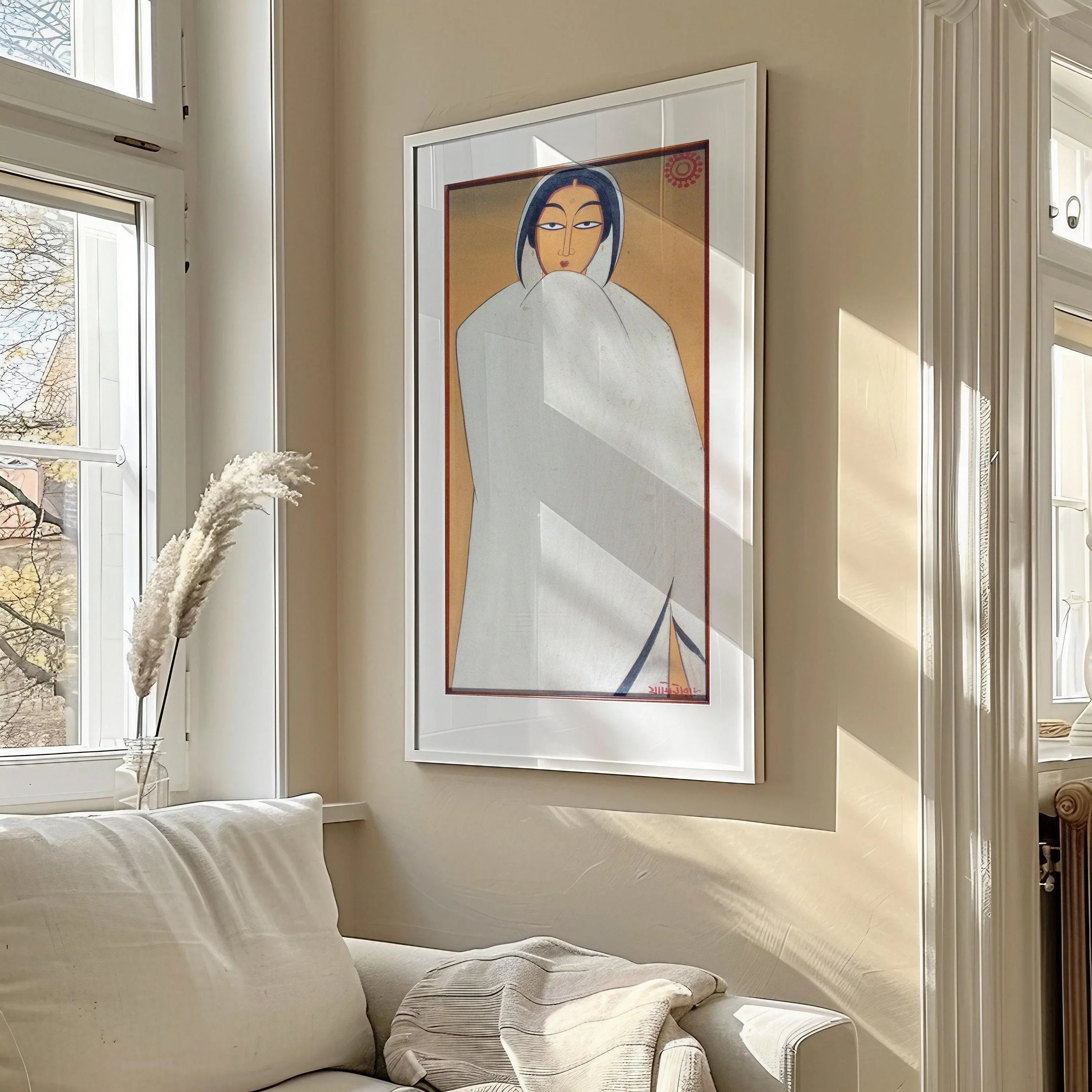 Jamini Roy - Bangali Nari (Bengali Woman) | Vintage Narrow Vertical Indian West Bengal Art (available handframed or unframed) 2x1 - 9ArtPrints