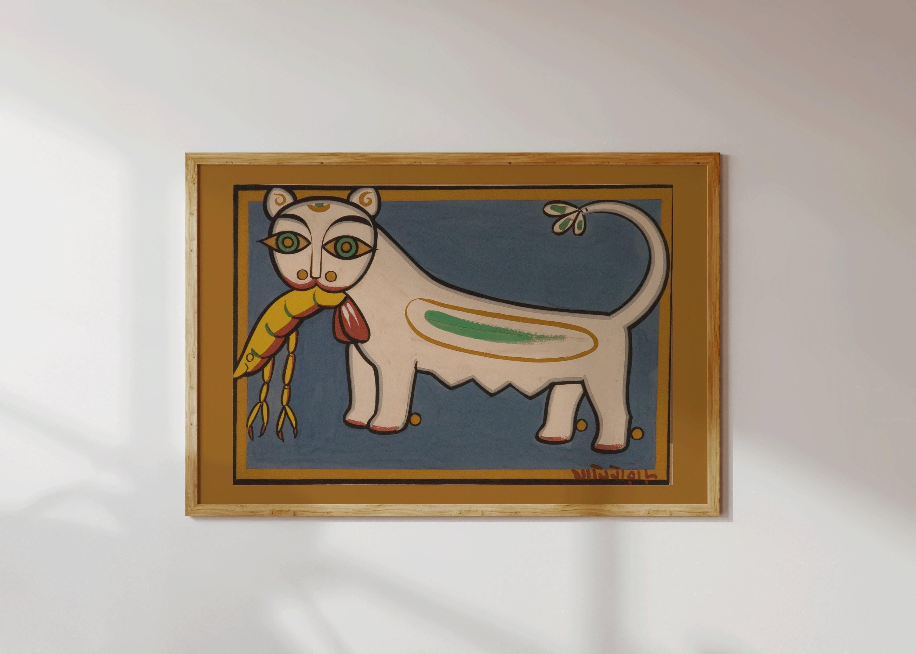 Jamini Roy - Cat and Shrimp | Bengali Art
