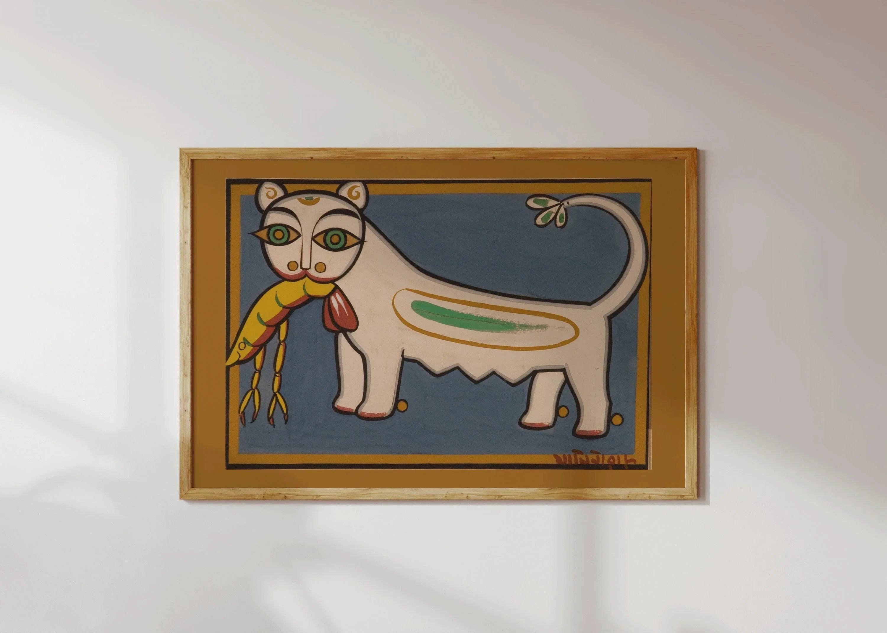 Jamini Roy - Cat and Shrimp | Bengali Art (available handframed or unframed) - 9ArtPrints