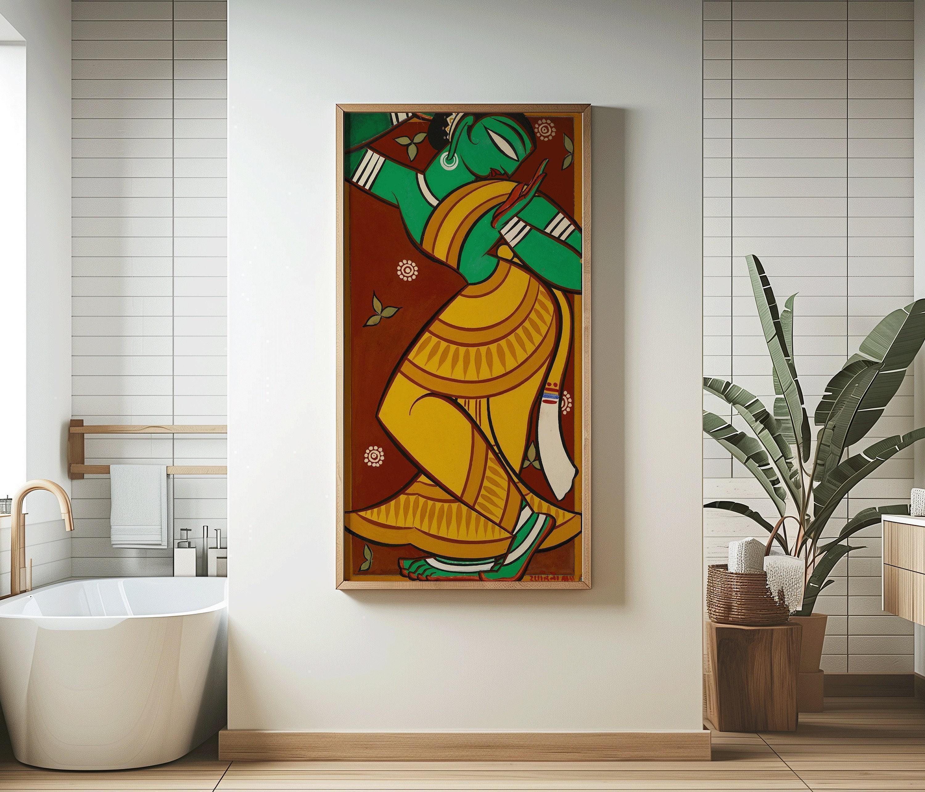Jamini Roy - Dancing Gopini | Vintage Narrow Vertical Indian West Bengal Hindu Art (available handframed or unframed) 2x1 - 9ArtPrints