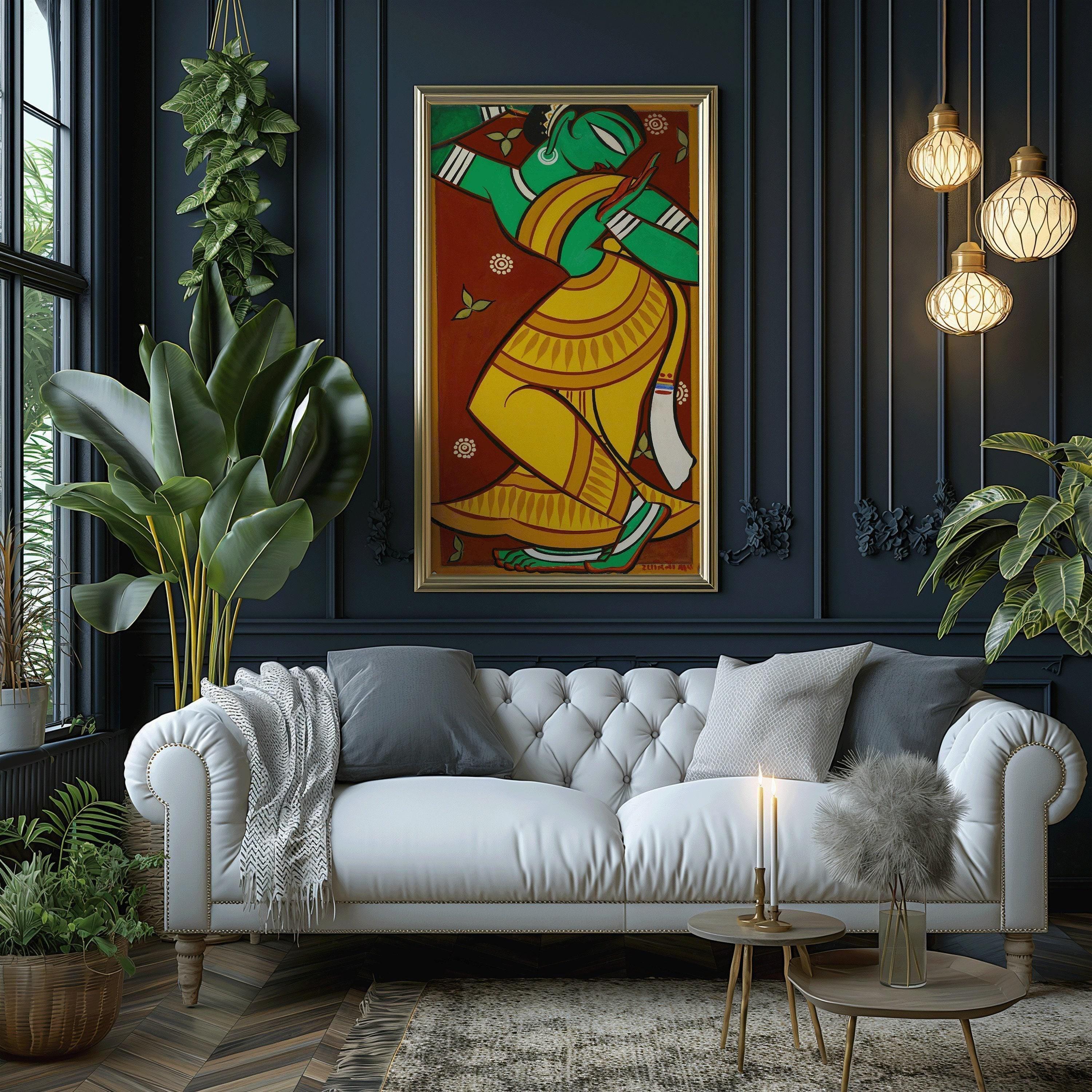 Jamini Roy - Dancing Gopini | Vintage Narrow Vertical Indian West Bengal Hindu Art (available handframed or unframed) 2x1 - 9ArtPrints