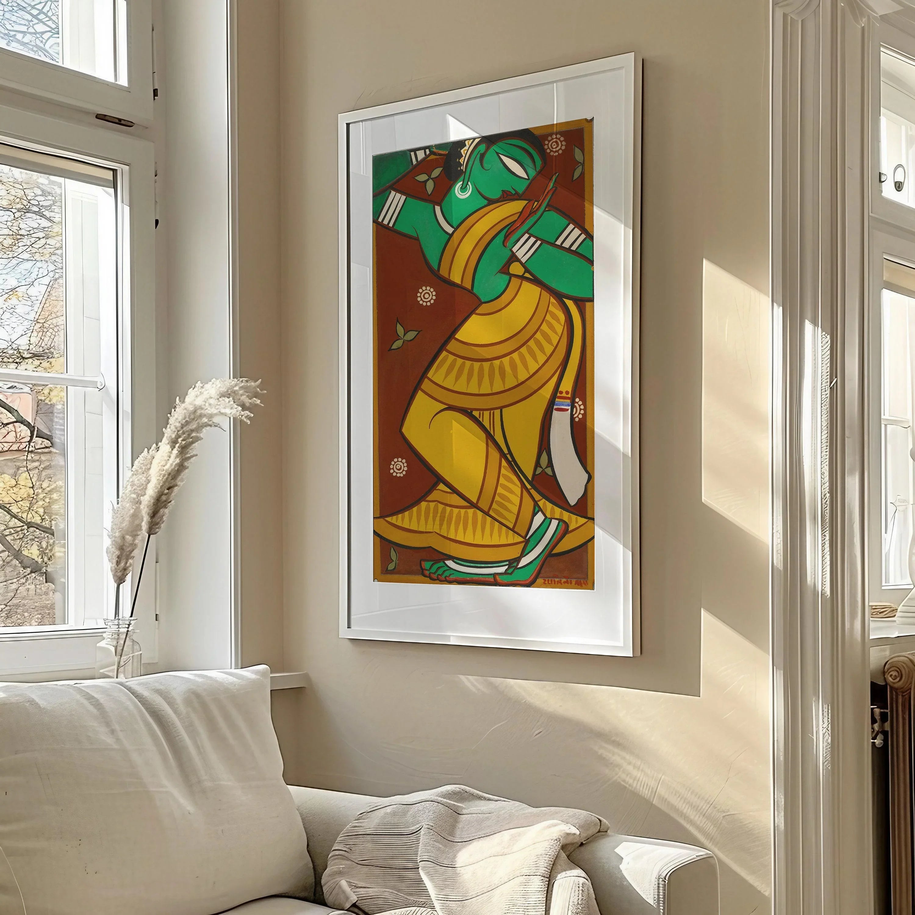 Jamini Roy - Dancing Gopini | Vintage Narrow Vertical Indian West Bengal Hindu Art (available handframed or unframed) 2x1 - 9ArtPrints