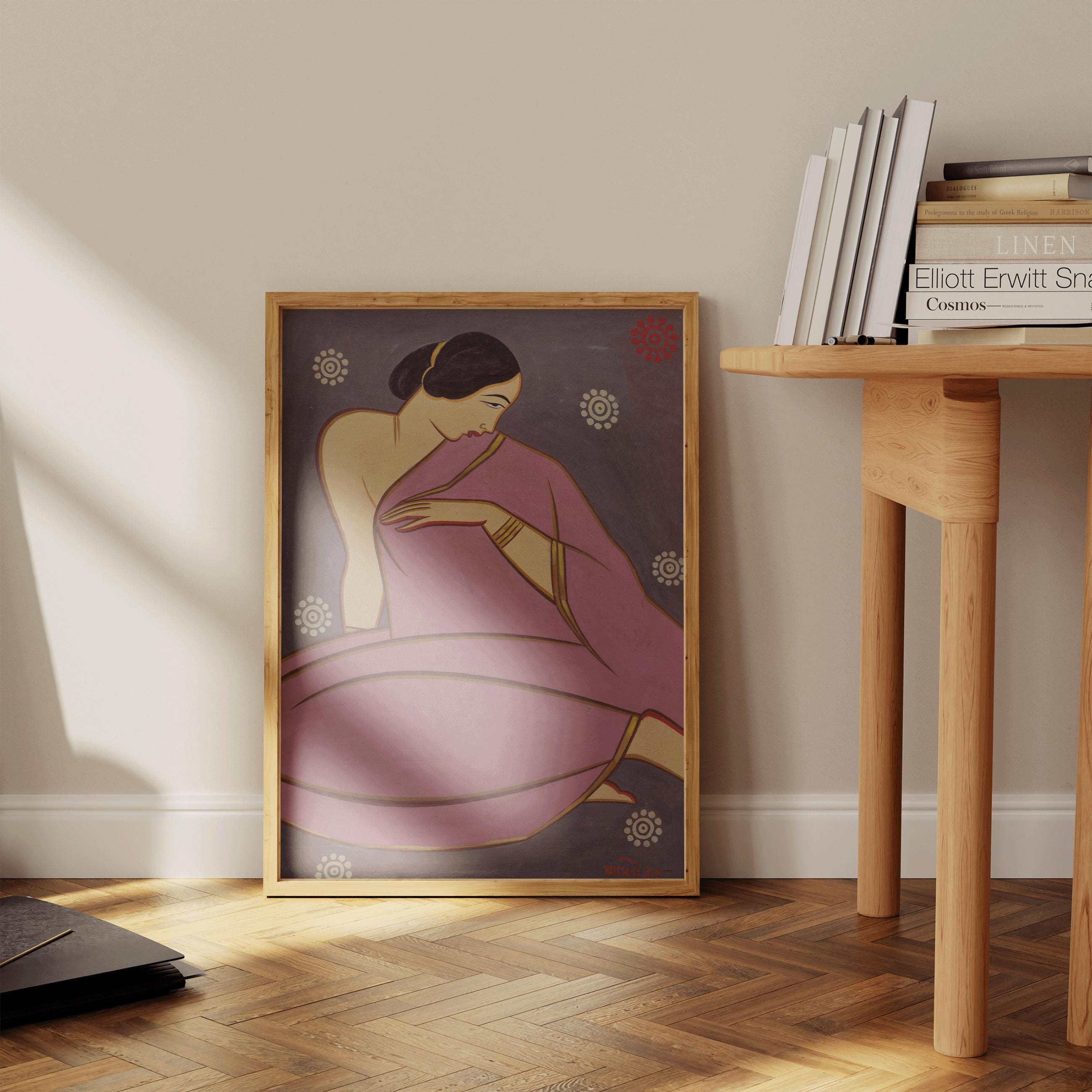 Jamini Roy Woman in Pink Sari Art Print: Bengali Folk Art - 9ArtPrints