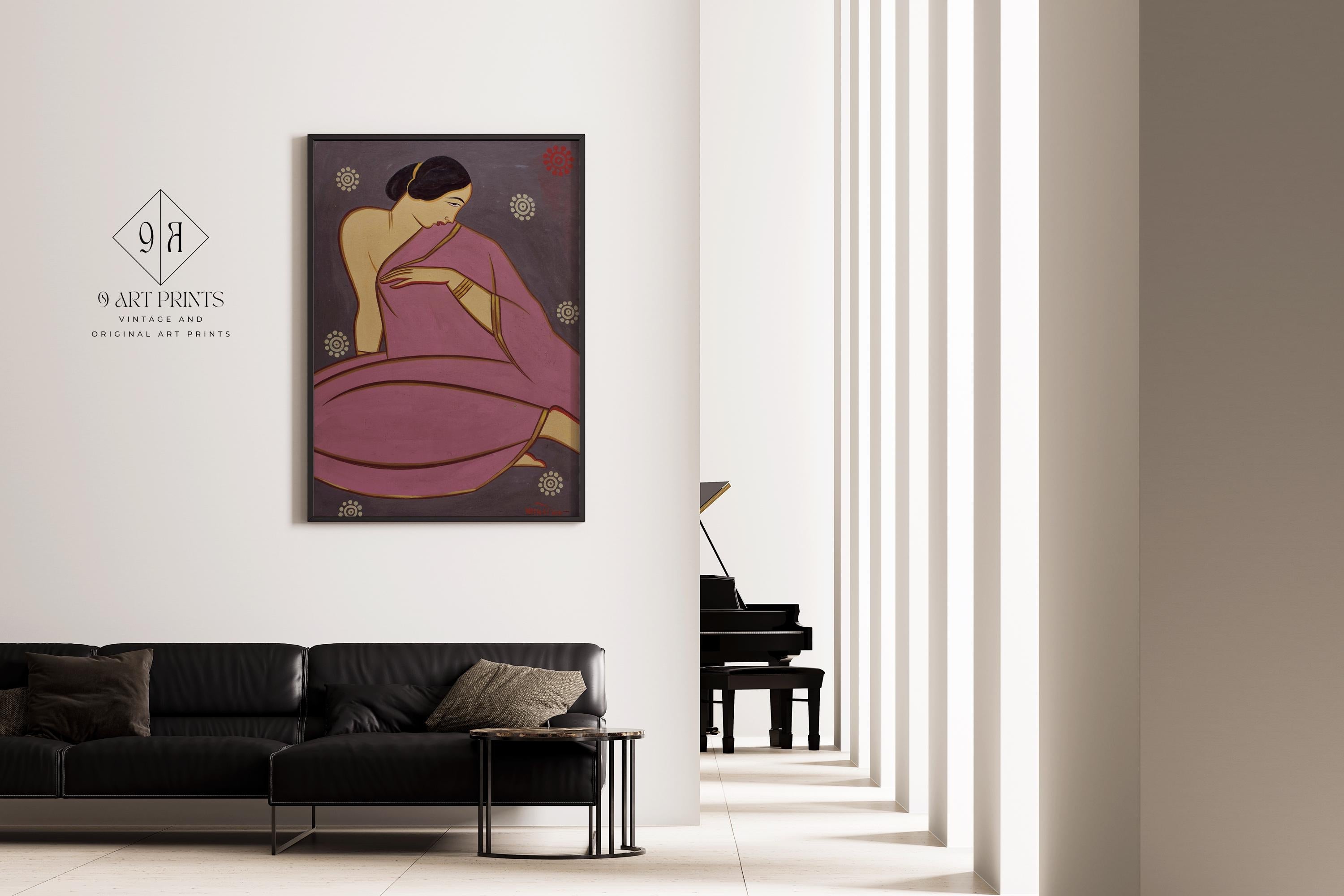 Jamini Roy Woman in Pink Sari Art Print: Bengali Folk Art - 9ArtPrints
