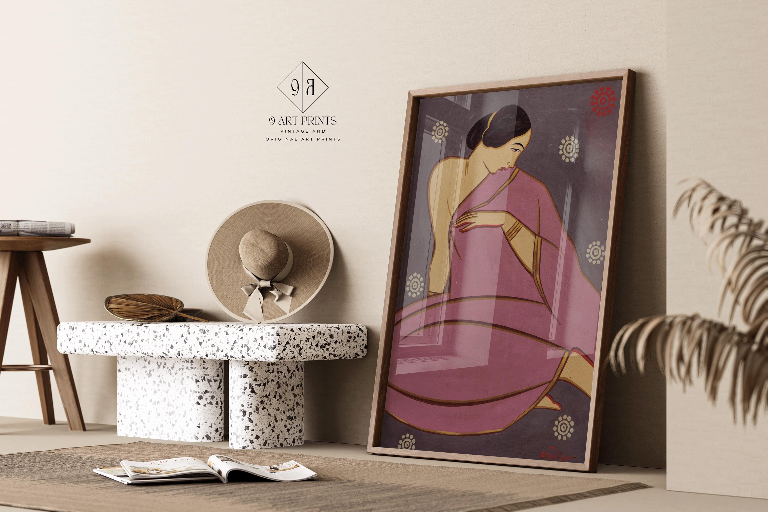 Jamini Roy Woman in Pink Sari Art Print: Bengali Folk Art - 9ArtPrints