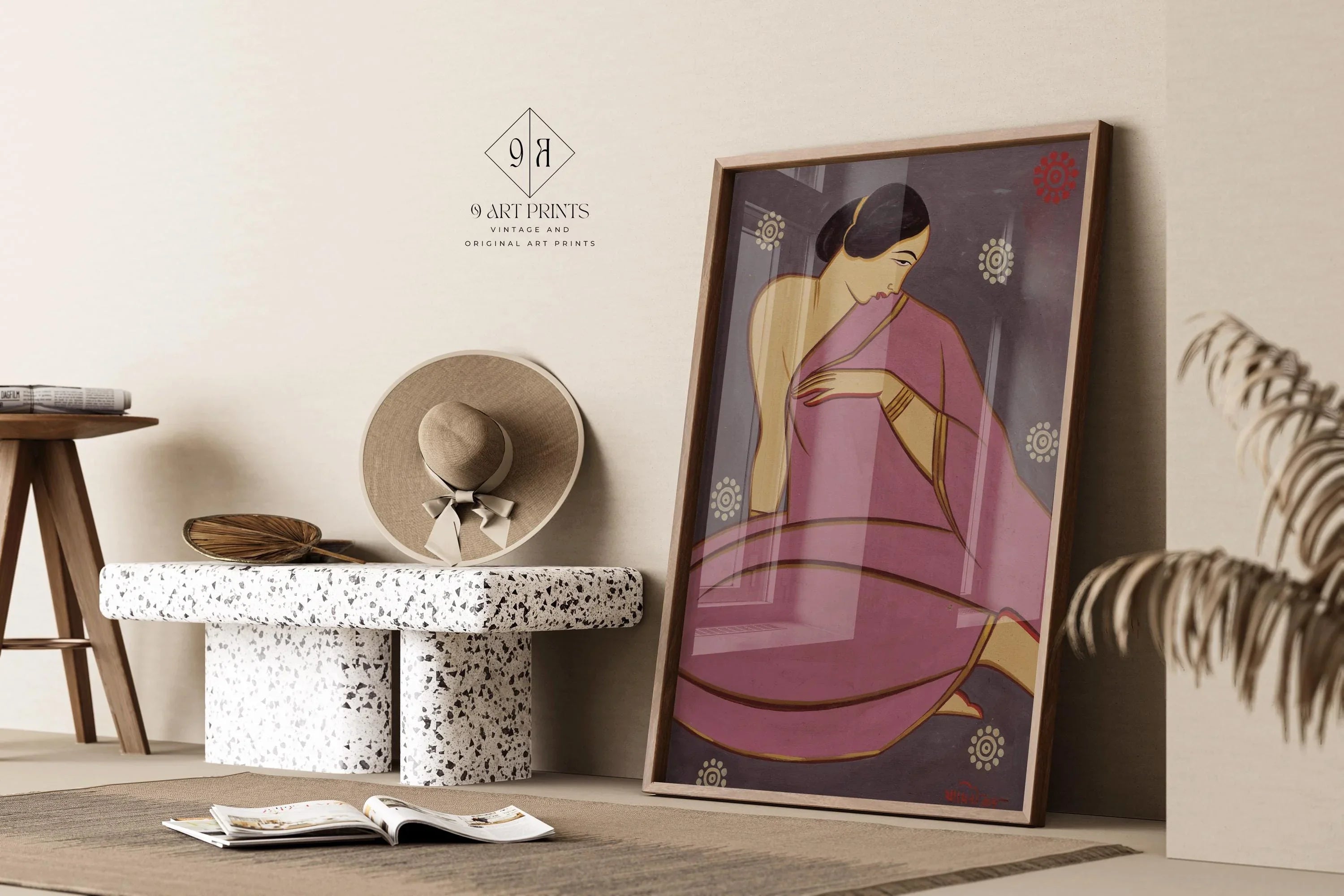 Jamini Roy Woman in Pink Sari Art Print: Bengali Folk Art - 9ArtPrints