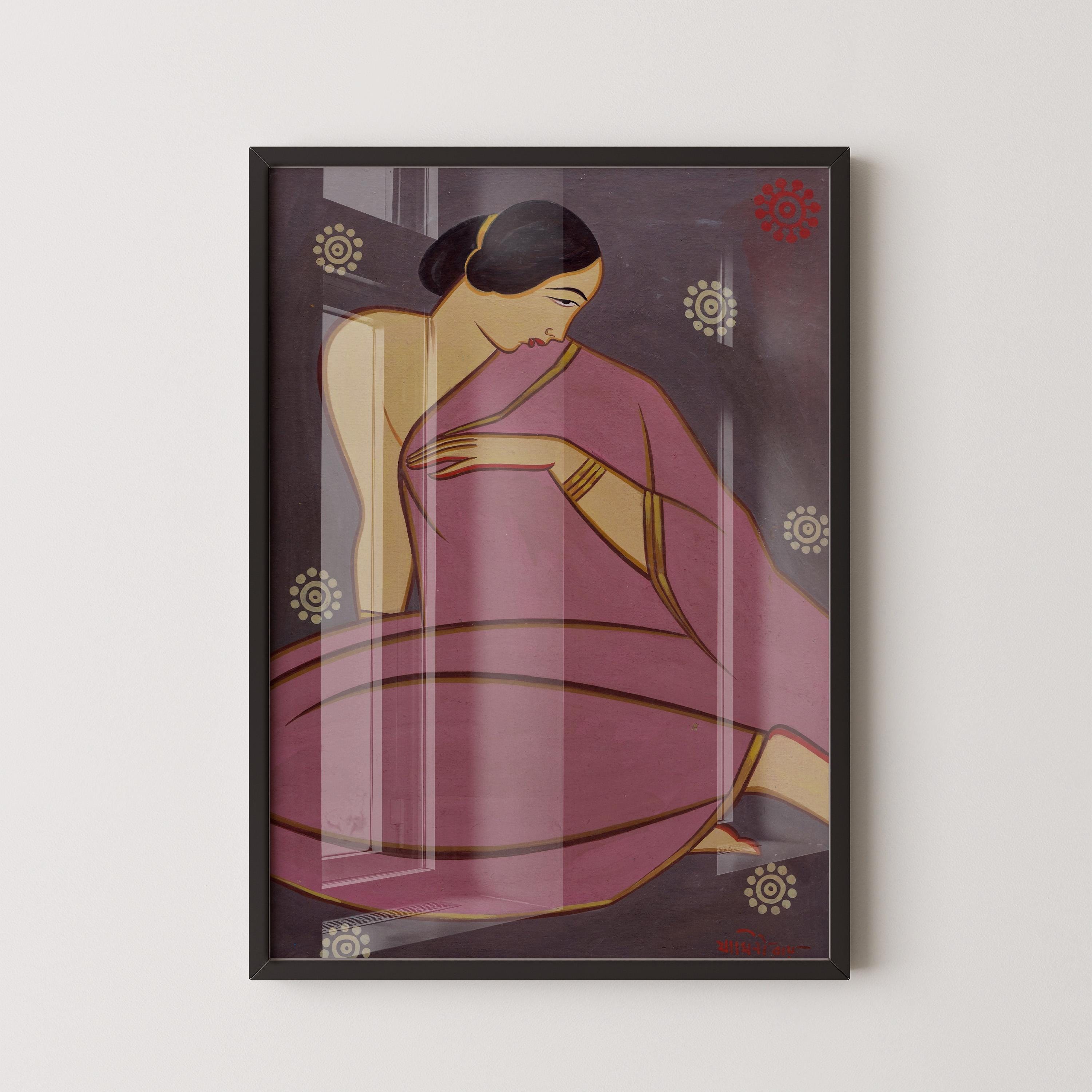 Jamini Roy - Woman in Pink Sari | Famous Bengali (West Bengal, India) Art