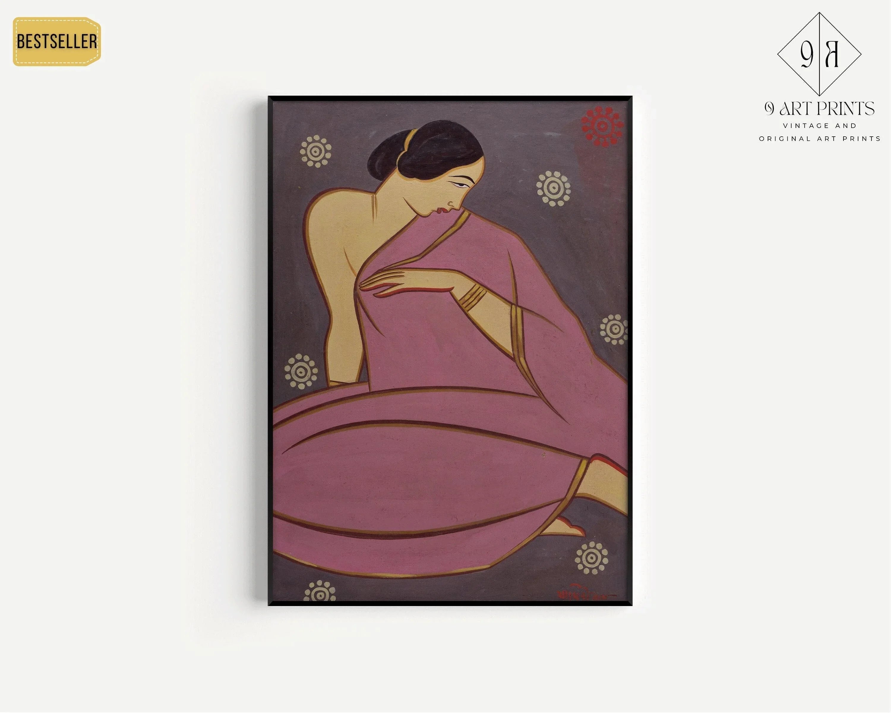 Jamini Roy - Woman in Pink Sari | Famous Bengali (West Bengal, India) Art