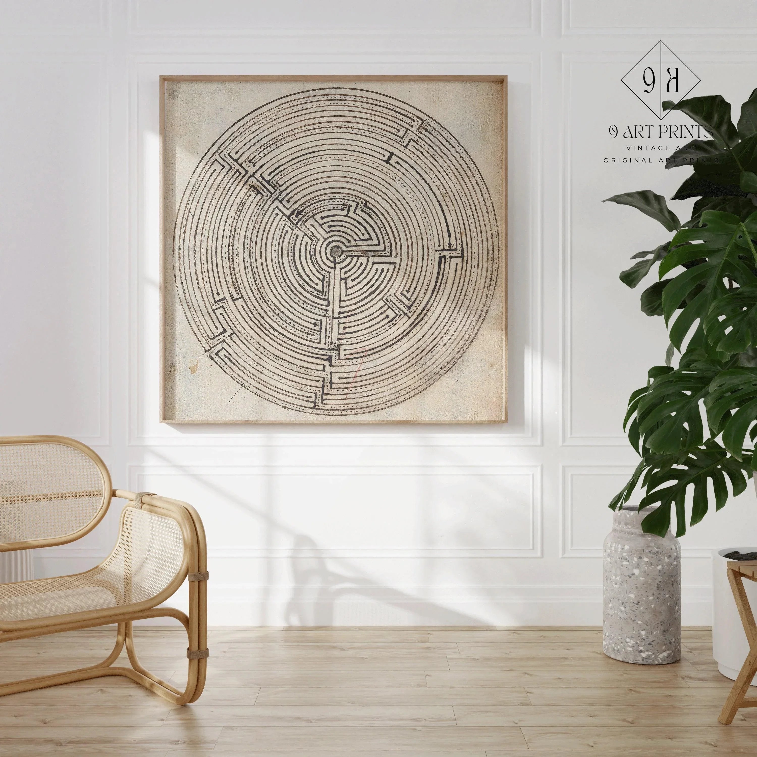 Jan Brandes - Labyrinth | Vintage Abstract Black and White Art (available handframed or unframed) 1x1 - 9ArtPrints