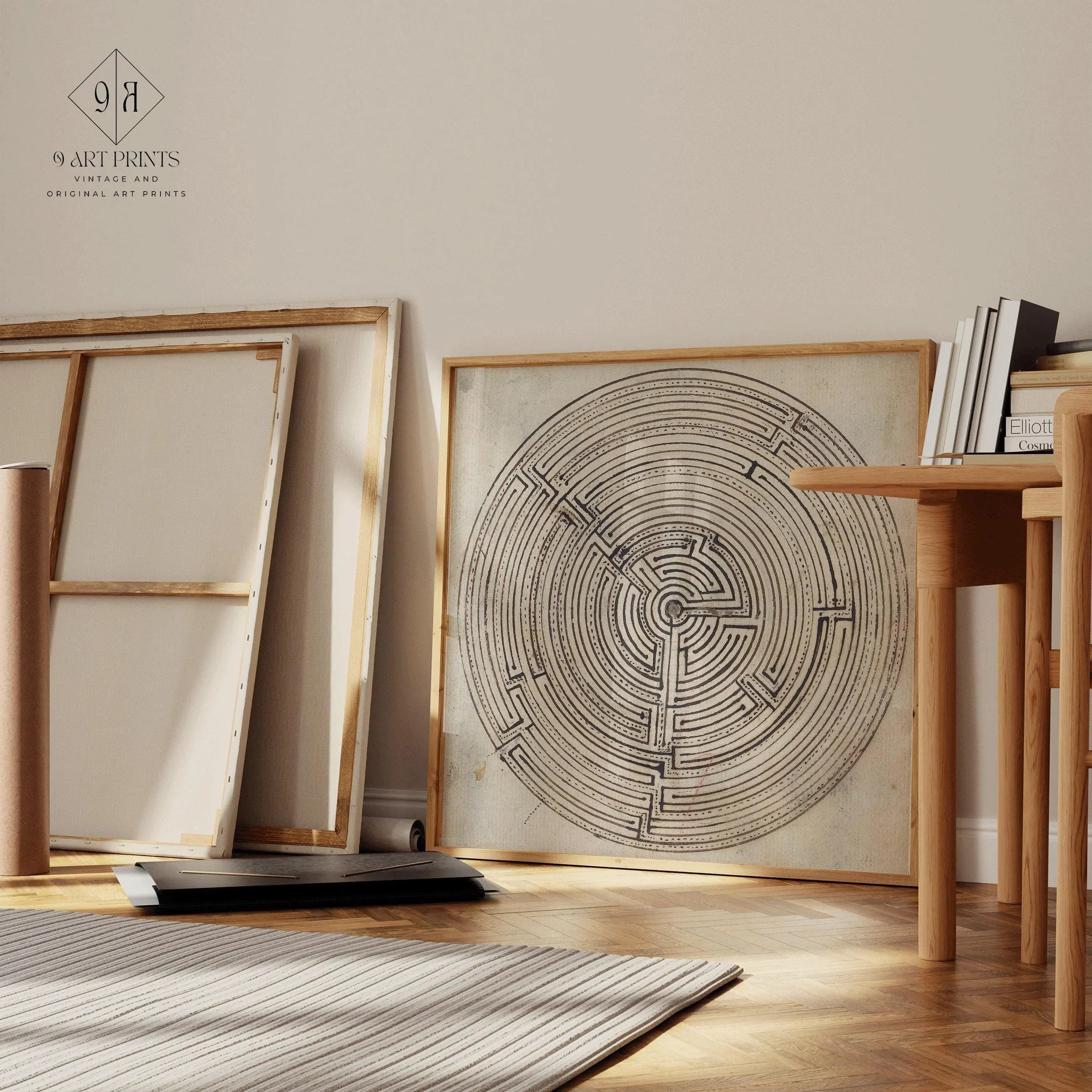 Jan Brandes - Labyrinth | Vintage Abstract Black and White Art (available handframed or unframed) 1x1 - 9ArtPrints