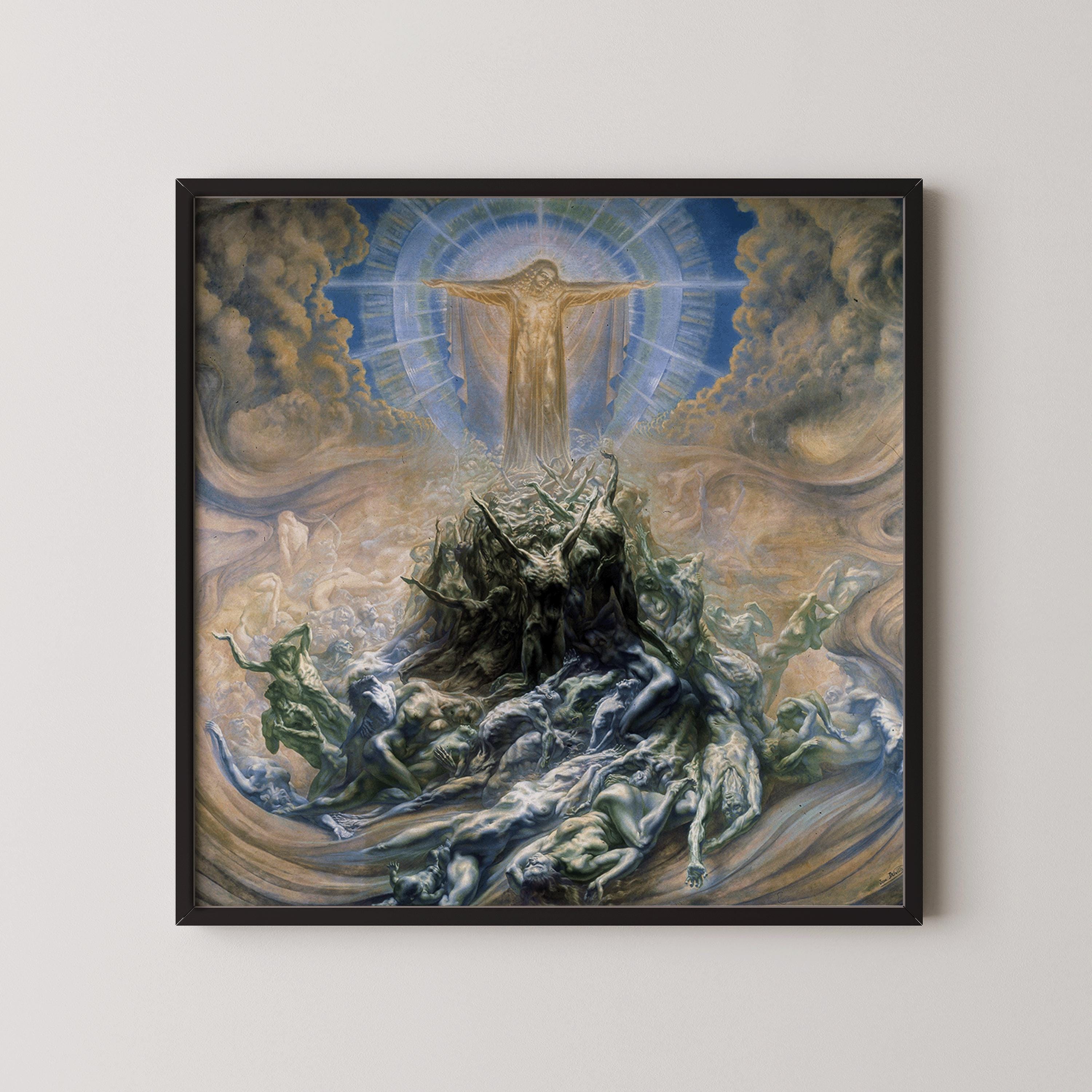 Jean Delville - Mon de Dieu | Awe - inspiring and Stunning Work of Esoteric Art | Monochrome Beige (available framed or unframed) 1x1 - 9ArtPrints