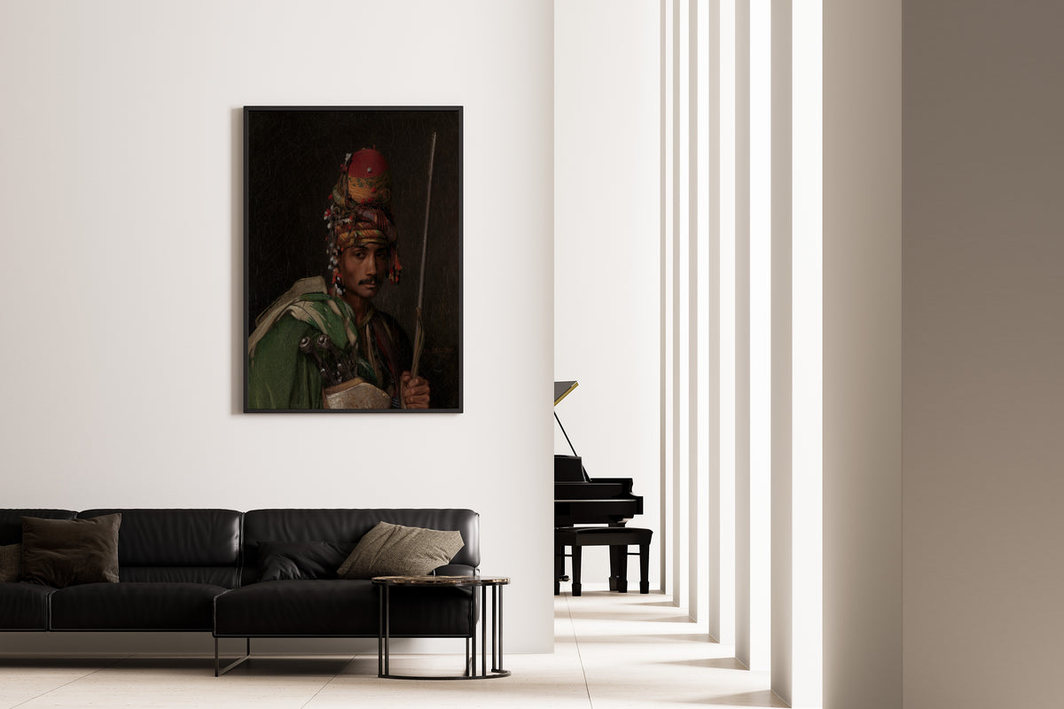 Bashi-Bazouk by Jean-Léon Gérôme — framed on the wall of a minimal living room
