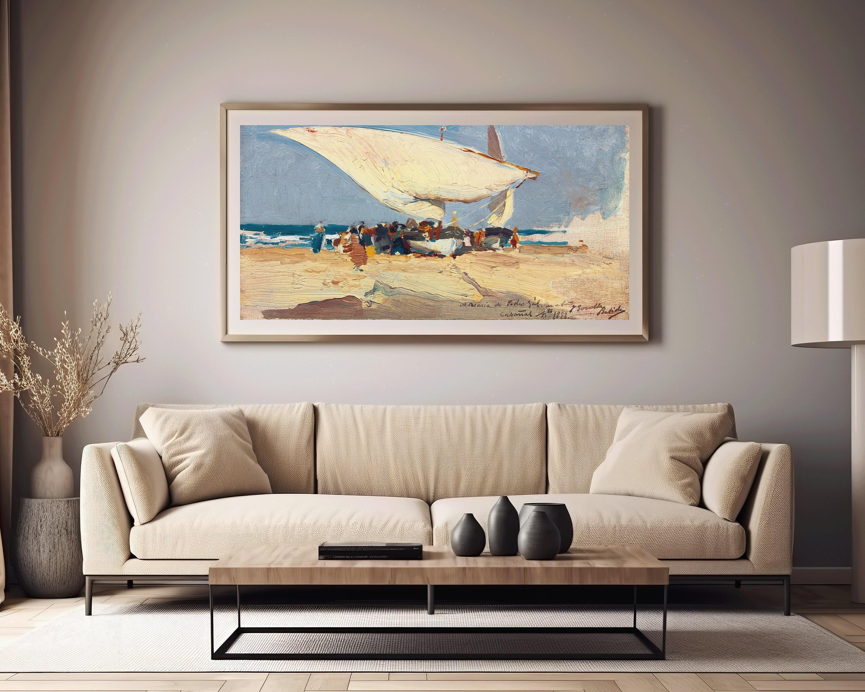 Joaquín Sorolla y Bastida - Return of the Catch (Valencia Beach) Classic Impressionist Wide Panoramic Art (available framed or unframed) 2x1 - 9ArtPrints