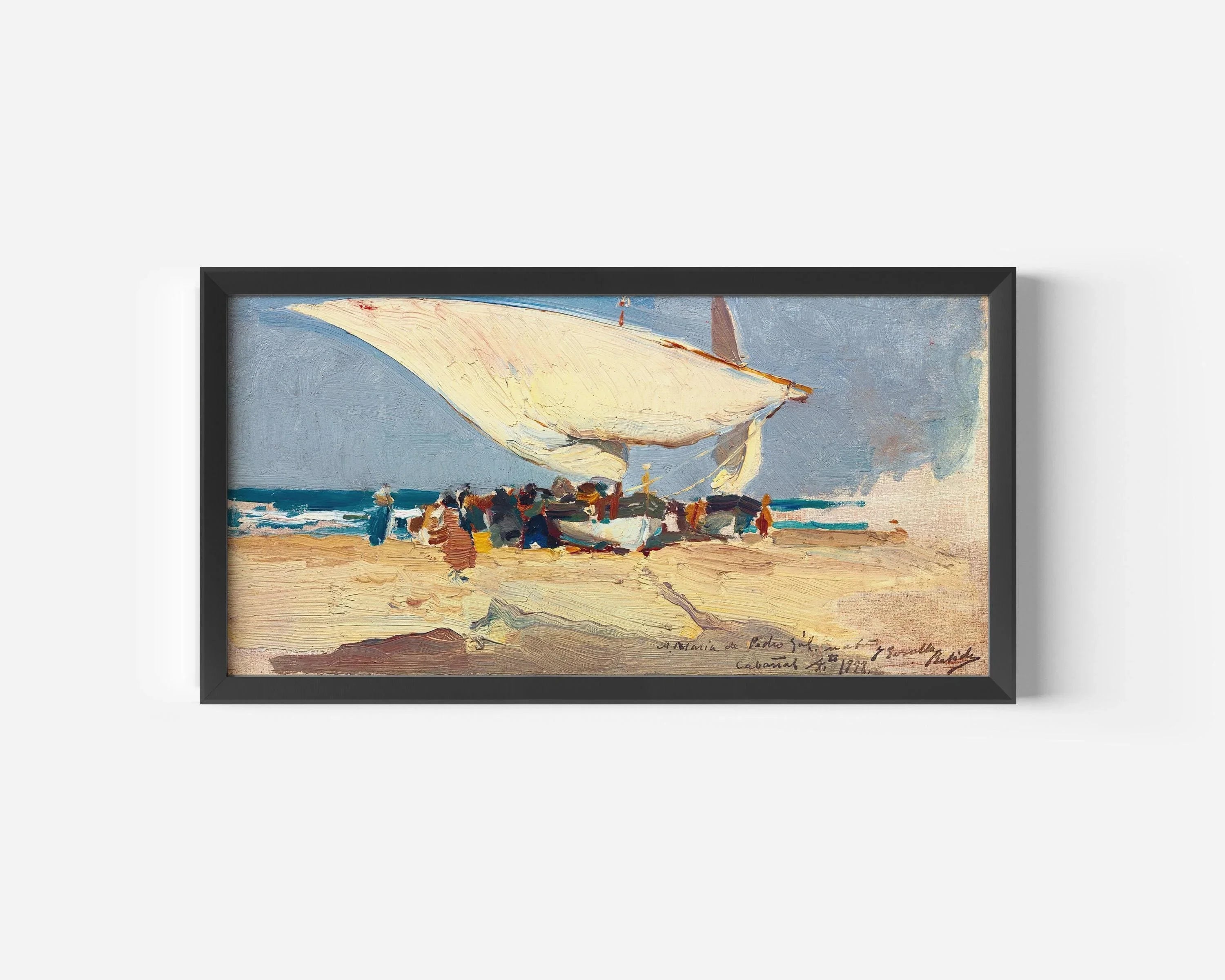 Joaquín Sorolla y Bastida - Return of the Catch (Valencia Beach) Classic Impressionist Wide Panoramic Art (available framed or unframed) 2x1 - 9ArtPrints