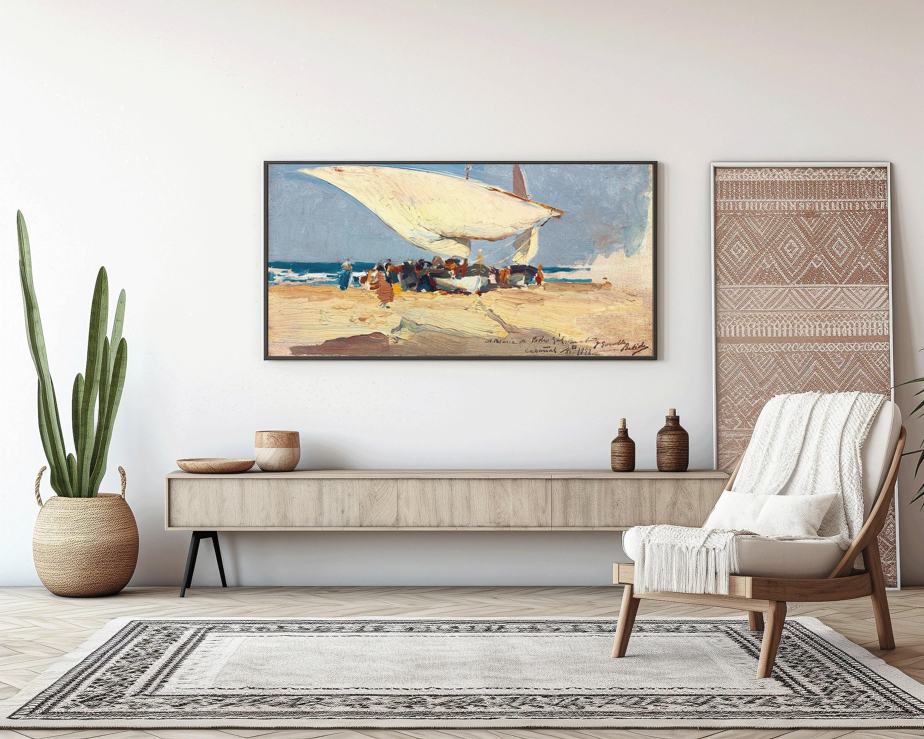 Joaquín Sorolla y Bastida - Return of the Catch (Valencia Beach) Classic Impressionist Wide Panoramic Art (available framed or unframed) 2x1 - 9ArtPrints