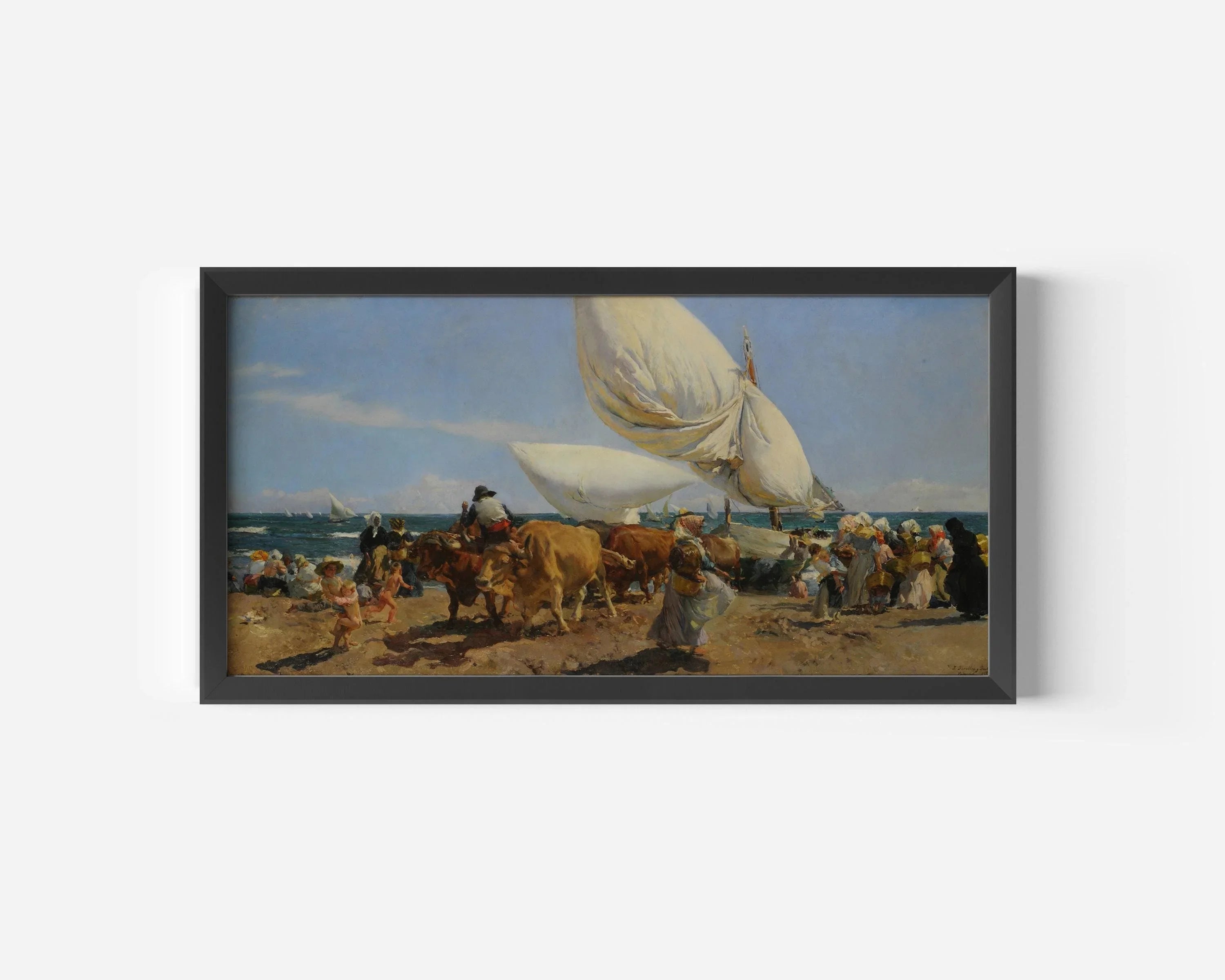 Joaquín Sorolla y Bastida - The Return of the Fish Classic Impressionist Wide Panoramic Art (available handframed or unframed) 2x1 - 9ArtPrints