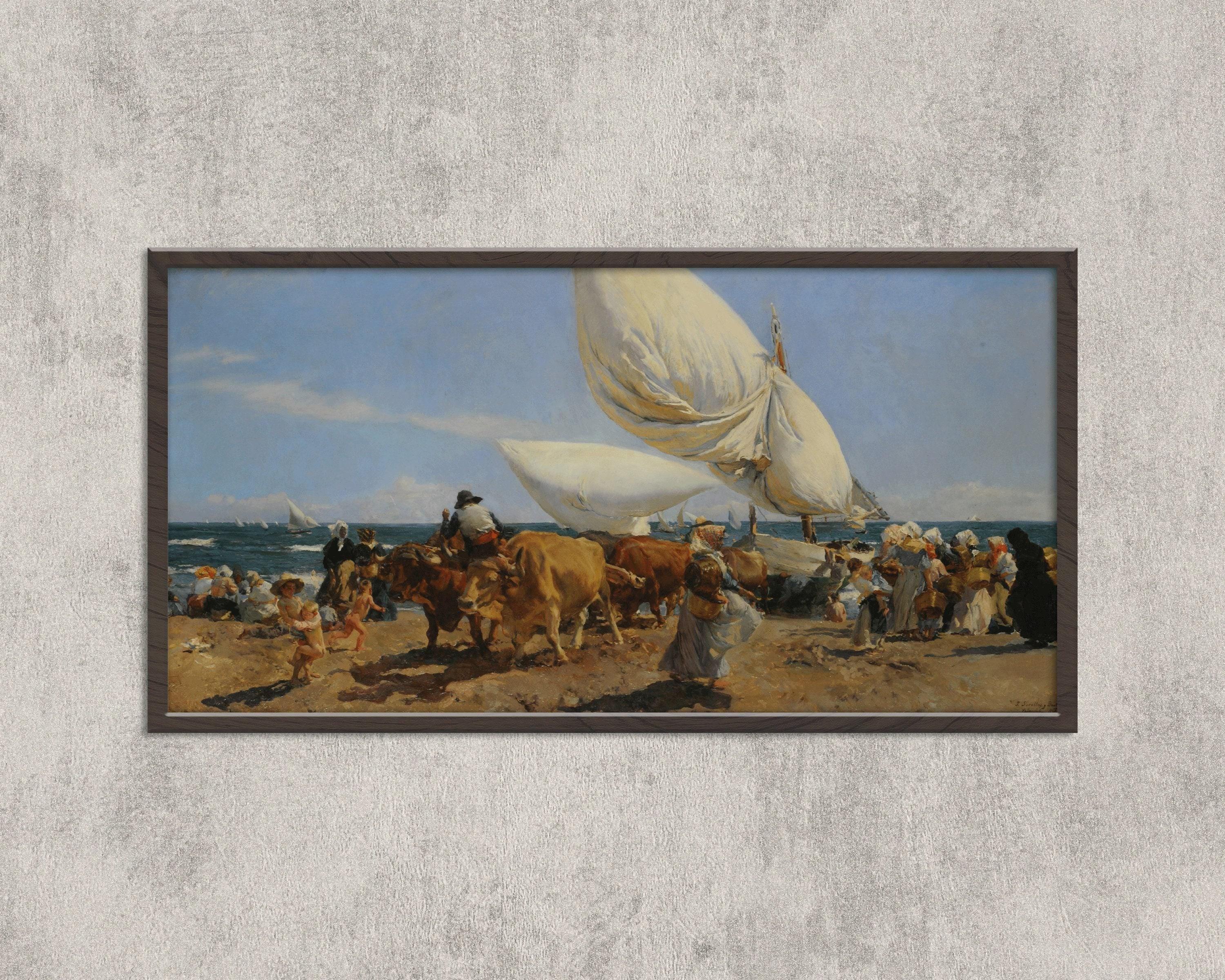 Joaquín Sorolla y Bastida - The Return of the Fish Classic Impressionist Wide Panoramic Art (available handframed or unframed) 2x1 - 9ArtPrints