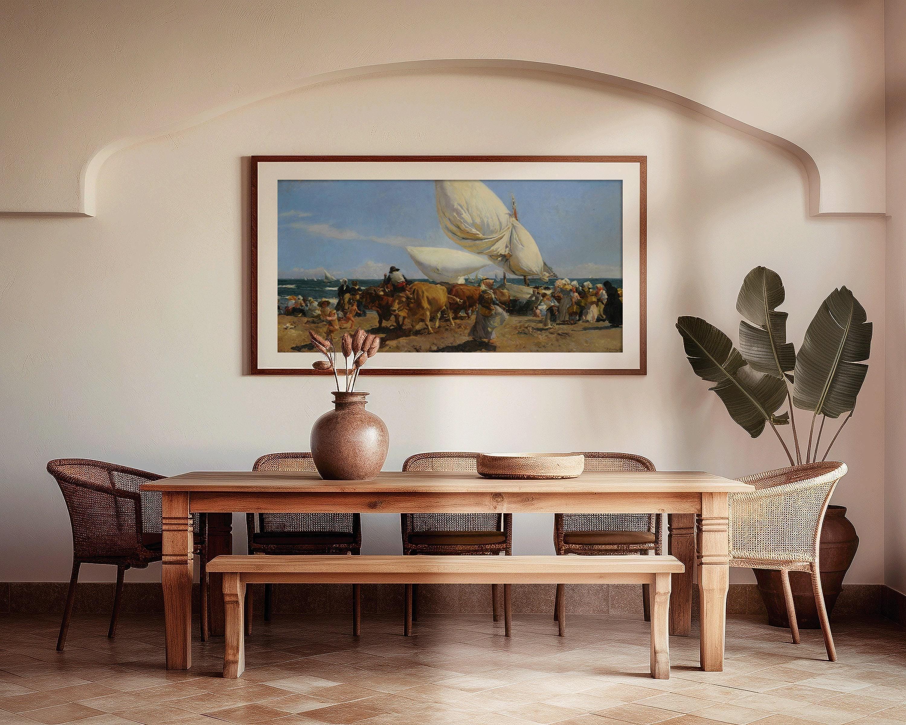 Joaquín Sorolla y Bastida - The Return of the Fish Classic Impressionist Wide Panoramic Art (available handframed or unframed) 2x1 - 9ArtPrints