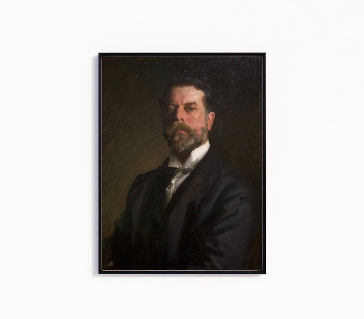 Framed art print of Self-Portrait by John Singer Sargent, in a slim black frame on a plain white wall