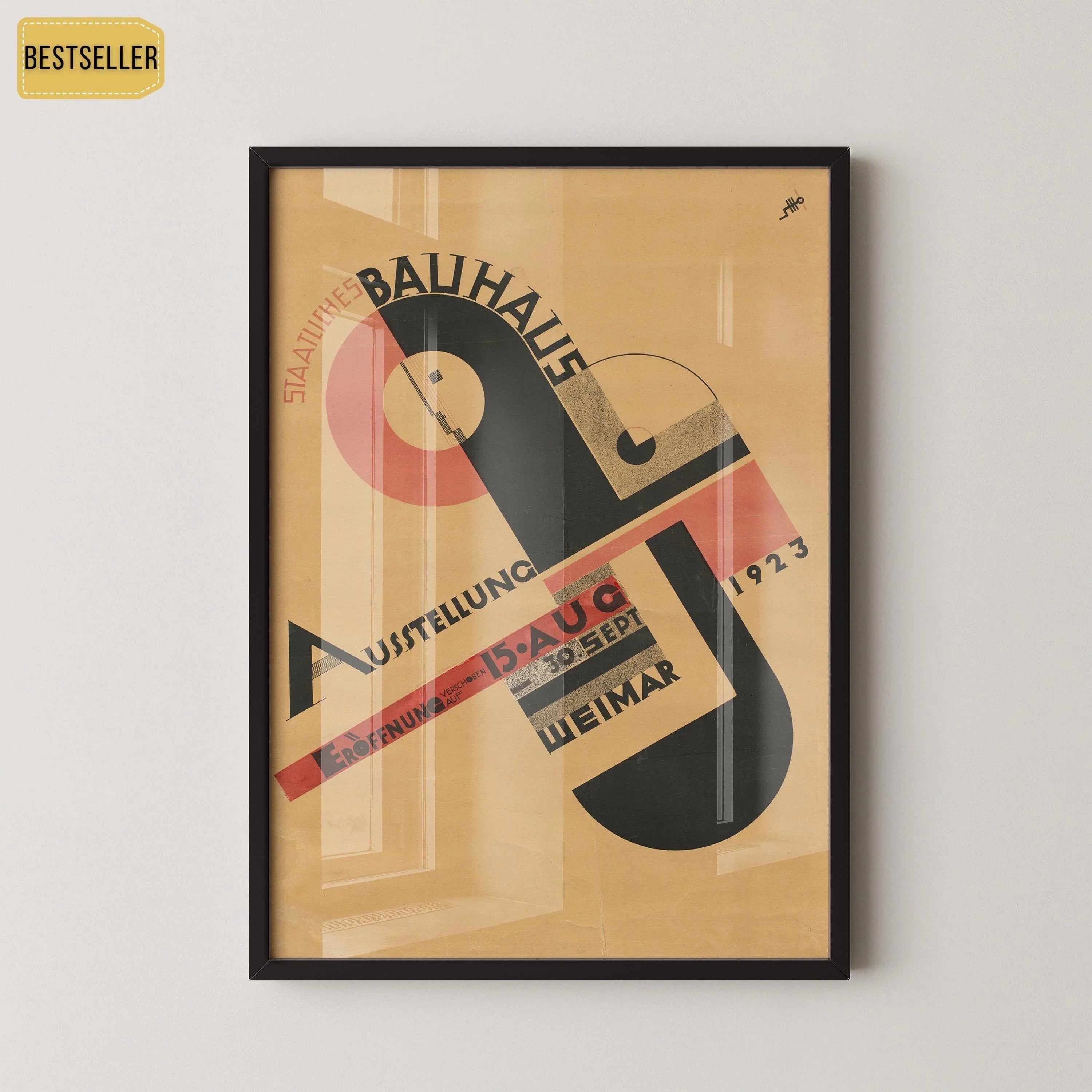 Joost Schmidt - Bauhaus Vintage Poster, Beige Black PRINT | Mid - Century Modern Art Print