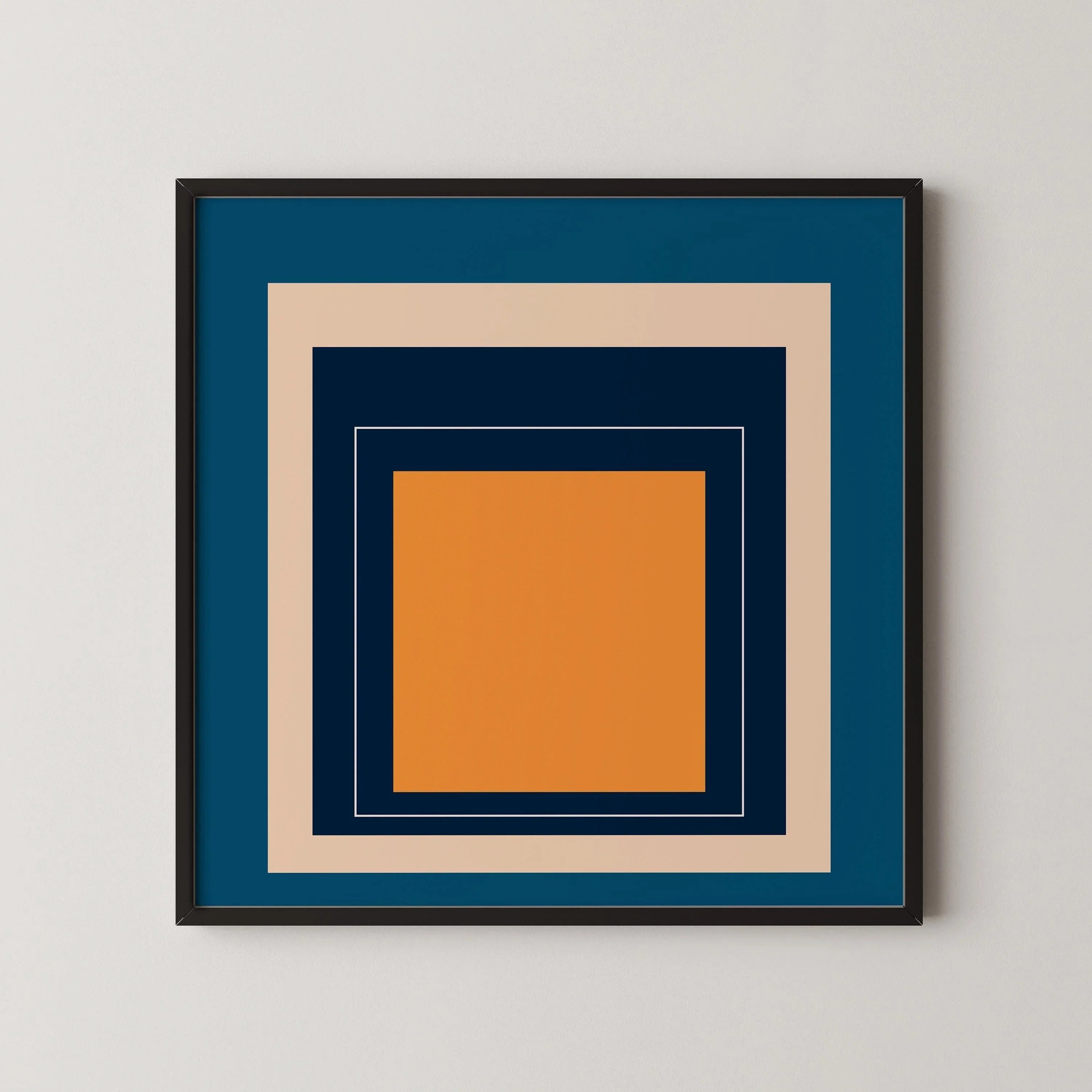 Josef Albers Inspired 'Metro' Giclee Print: Mid - Century Modern Art, Blue & Orange Homage to the Square - 9ArtPrints