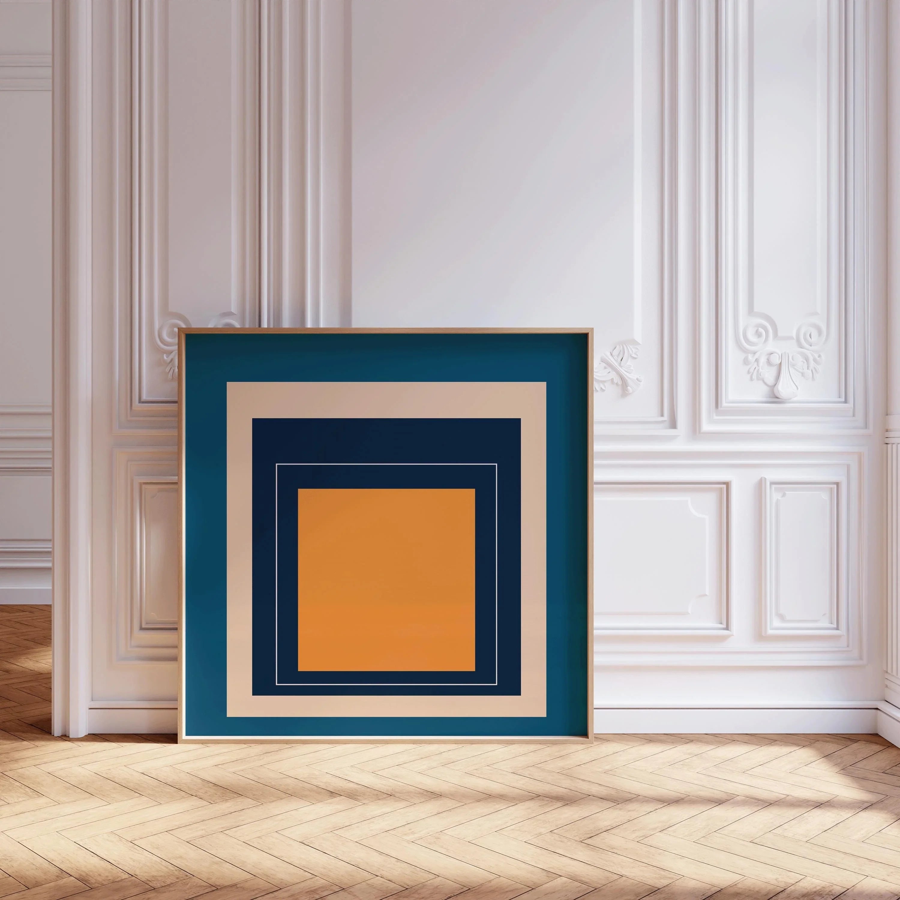 Josef Albers Inspired 'Metro' Giclee Print: Mid - Century Modern Art, Blue & Orange Homage to the Square - 9ArtPrints