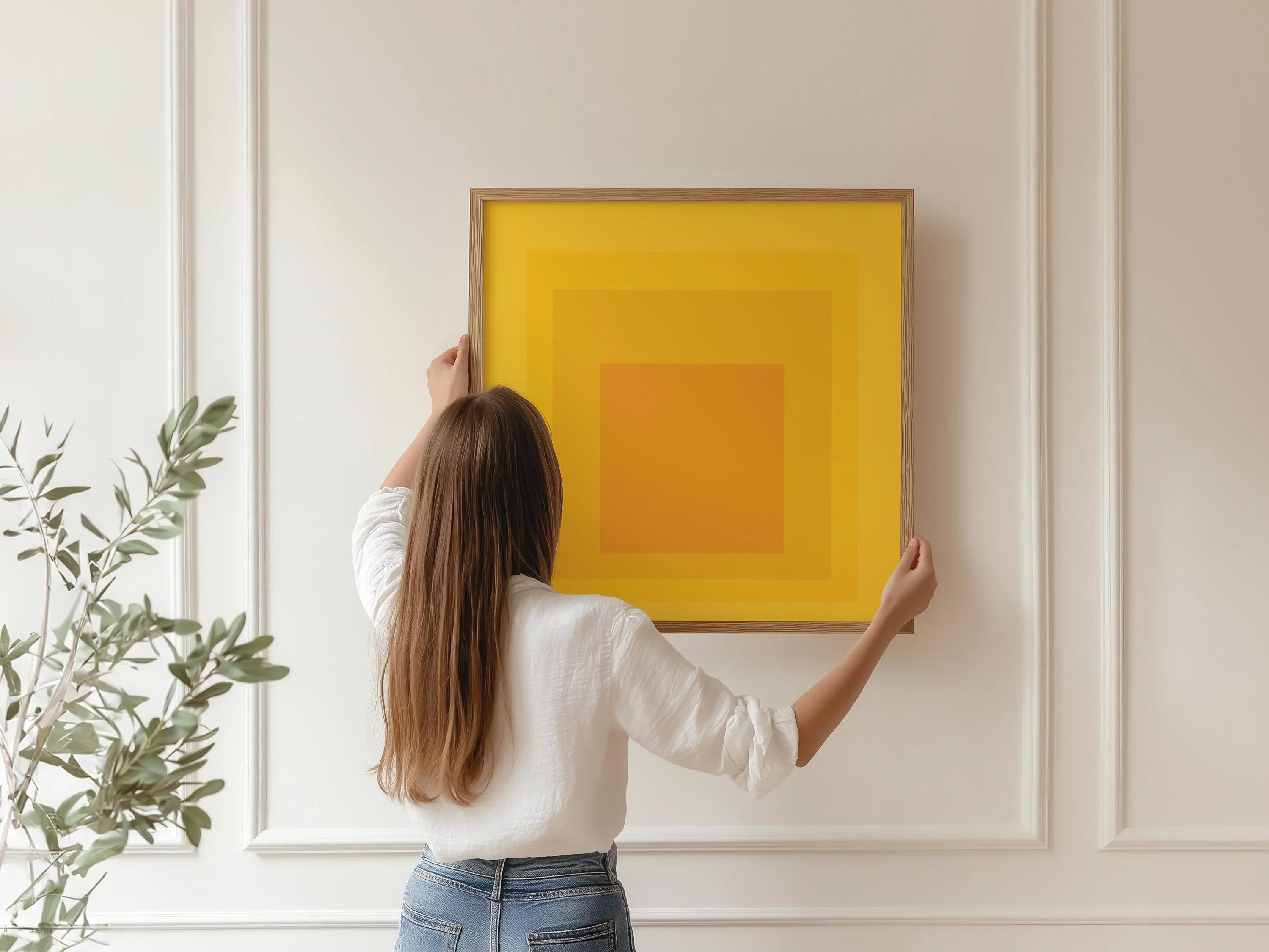 Josef Albers Inspired Taos Giclee Print: Mid - Century Modern Art, 'Homage to the Square' Yellow & Orange - 9ArtPrints