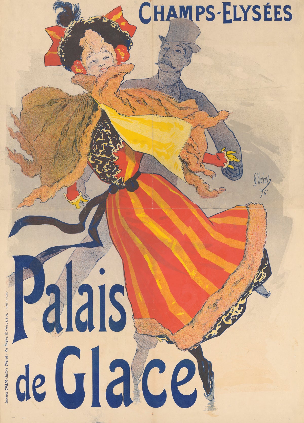 Palais de Glace, Champs-Élysées by Jules Chéret — A fashionable woman skates arm in arm with a top-hatted man