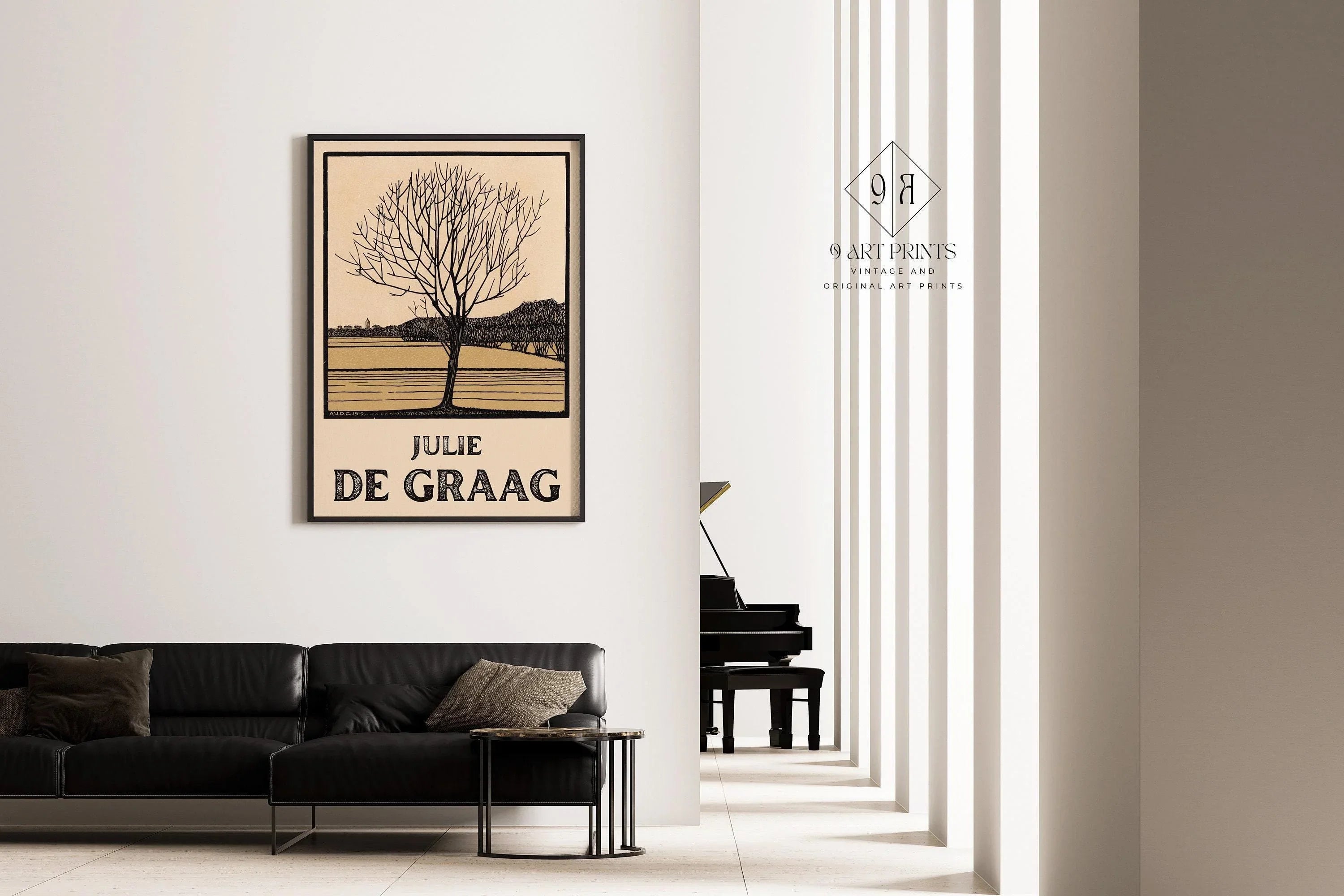 Julie de Graag - Kale Bloom | Vintage Beige Sketch Art (available handframed ready to hang or unframed) - 9ArtPrints