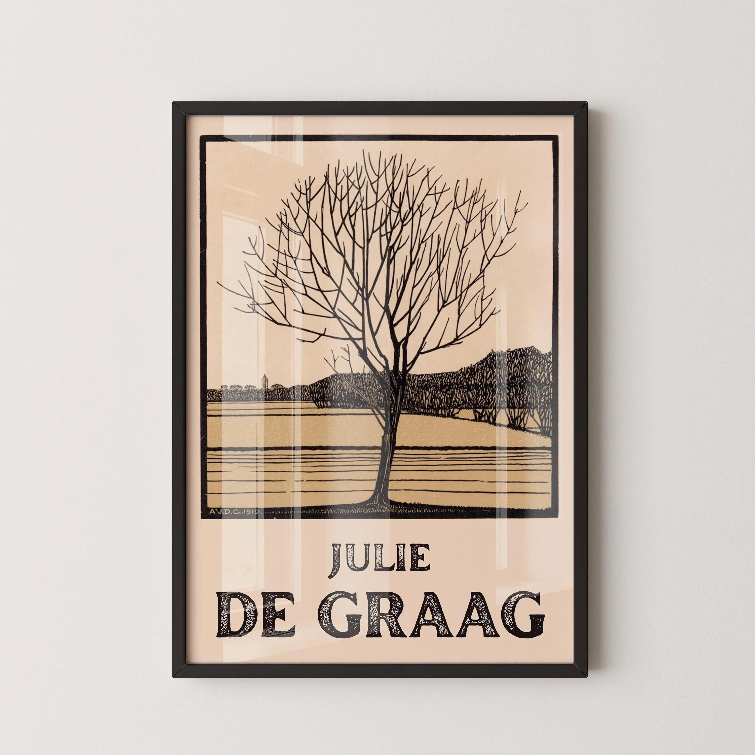 Julie de Graag - Kale Bloom | Vintage Beige Sketch Art (available handframed ready to hang or unframed) - 9ArtPrints
