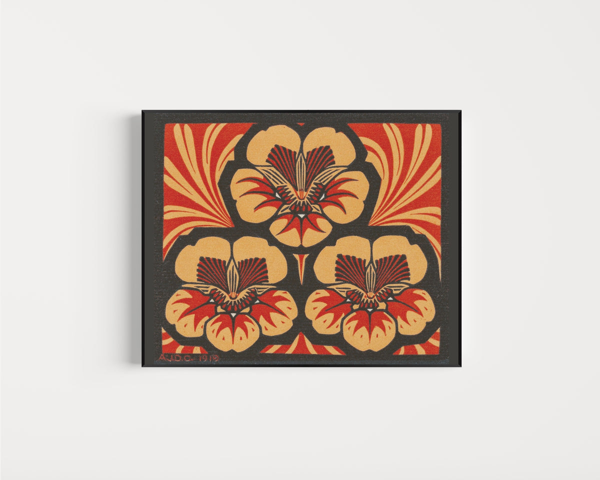 Julie de Graag — Orange Floral Ornament | Woodcut Print
