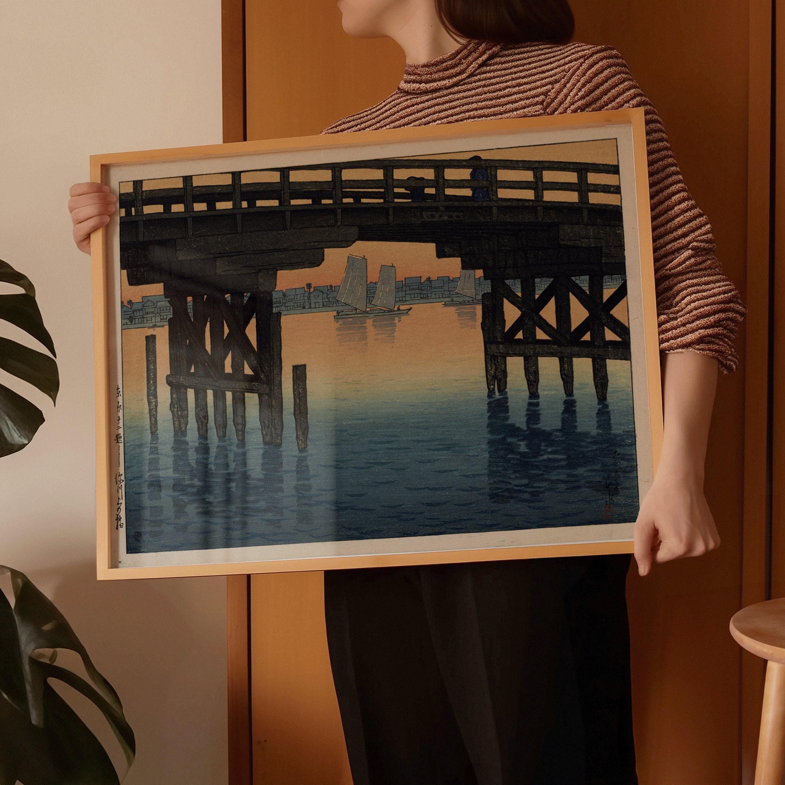 Kamino Bridge Japanese Woodblock Print by Kawase Hasui - 9ArtPrints