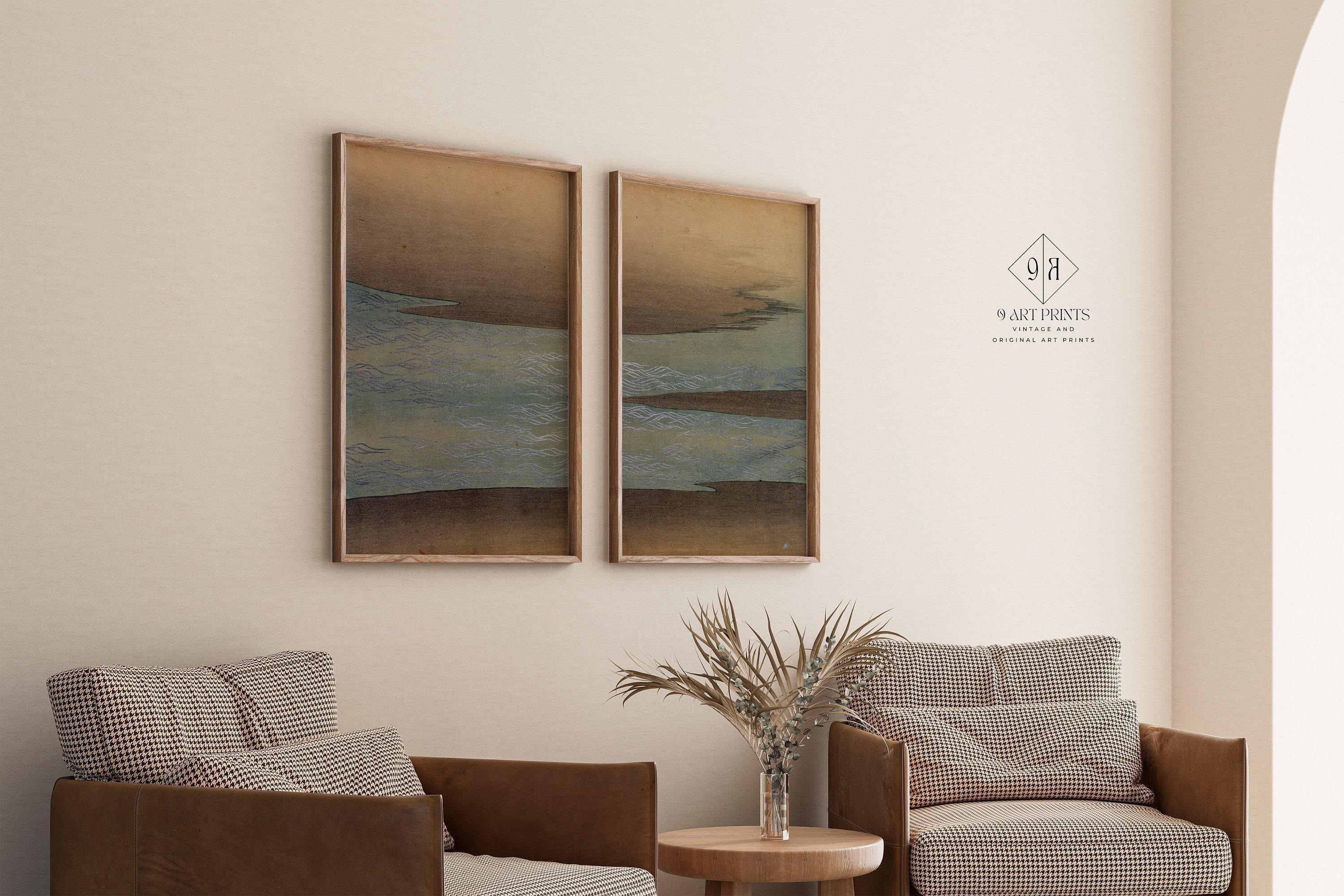 Kamisaka Sekka - Small Waves | | STATEMENT DUO Vintage Japanese Woodblock Neutral Wabi - Sabi Japandi Art available framed - 9ArtPrints