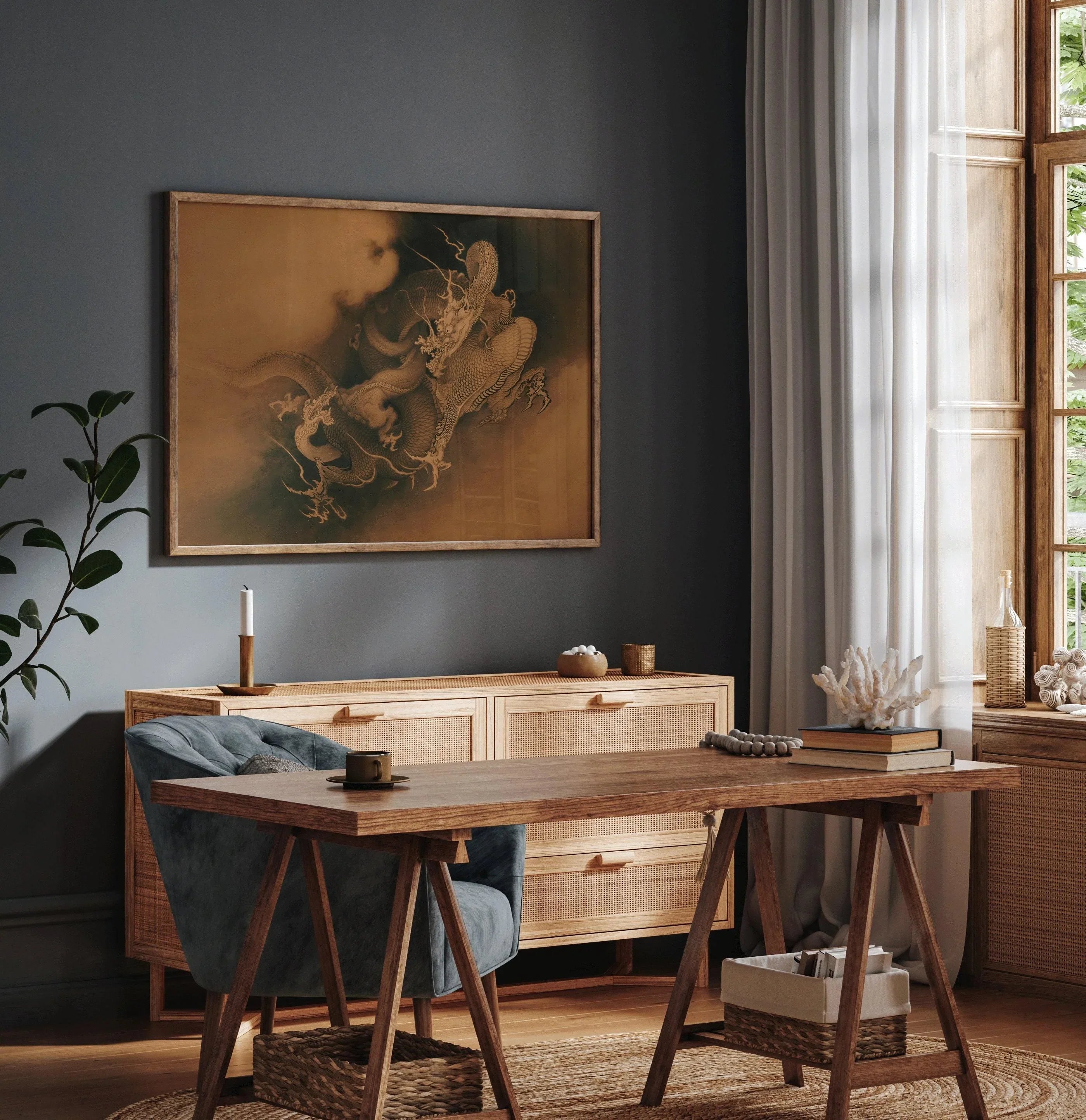 Kanō Hōgai - Two Dragons in Clouds Print | PRINT | Available handframed or unframed - 9ArtPrints