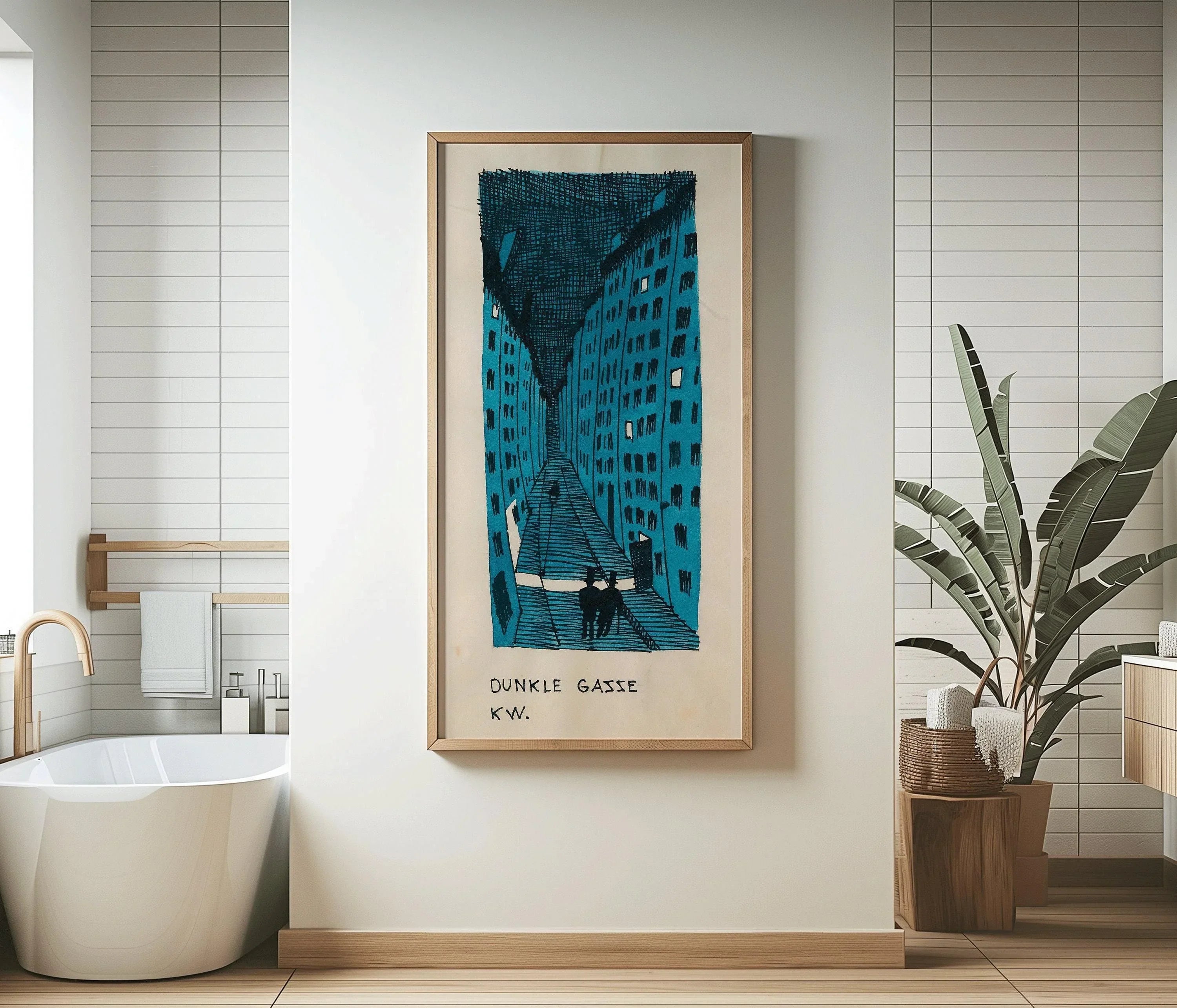 Karl Wiener - Dunkle Gasse (Dark Alley) | Vintage Narrow Vertical Art (available handframed or unframed) 2x1 - 9ArtPrints