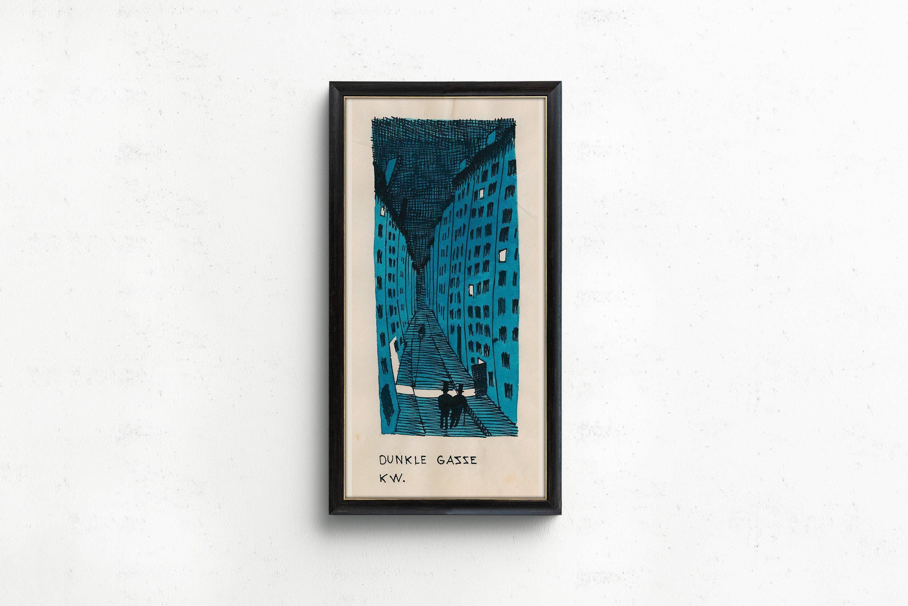 Karl Wiener - Dunkle Gasse (Dark Alley) | Vintage Narrow Vertical Art (available handframed or unframed) 2x1 - 9ArtPrints