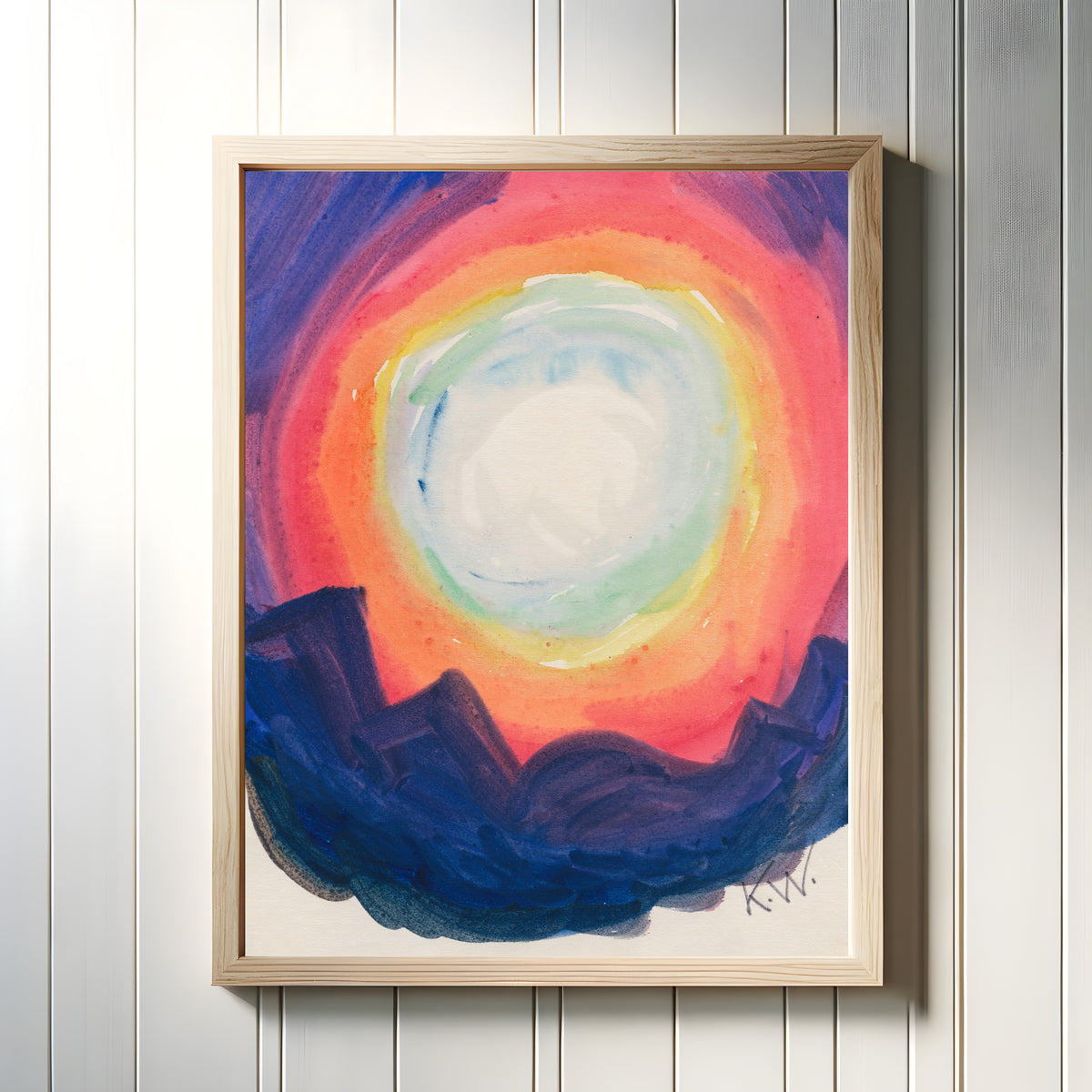 Framed art print of From My Life No. 18 by Karl Wiener, in a light wood frame on a white panelled wall