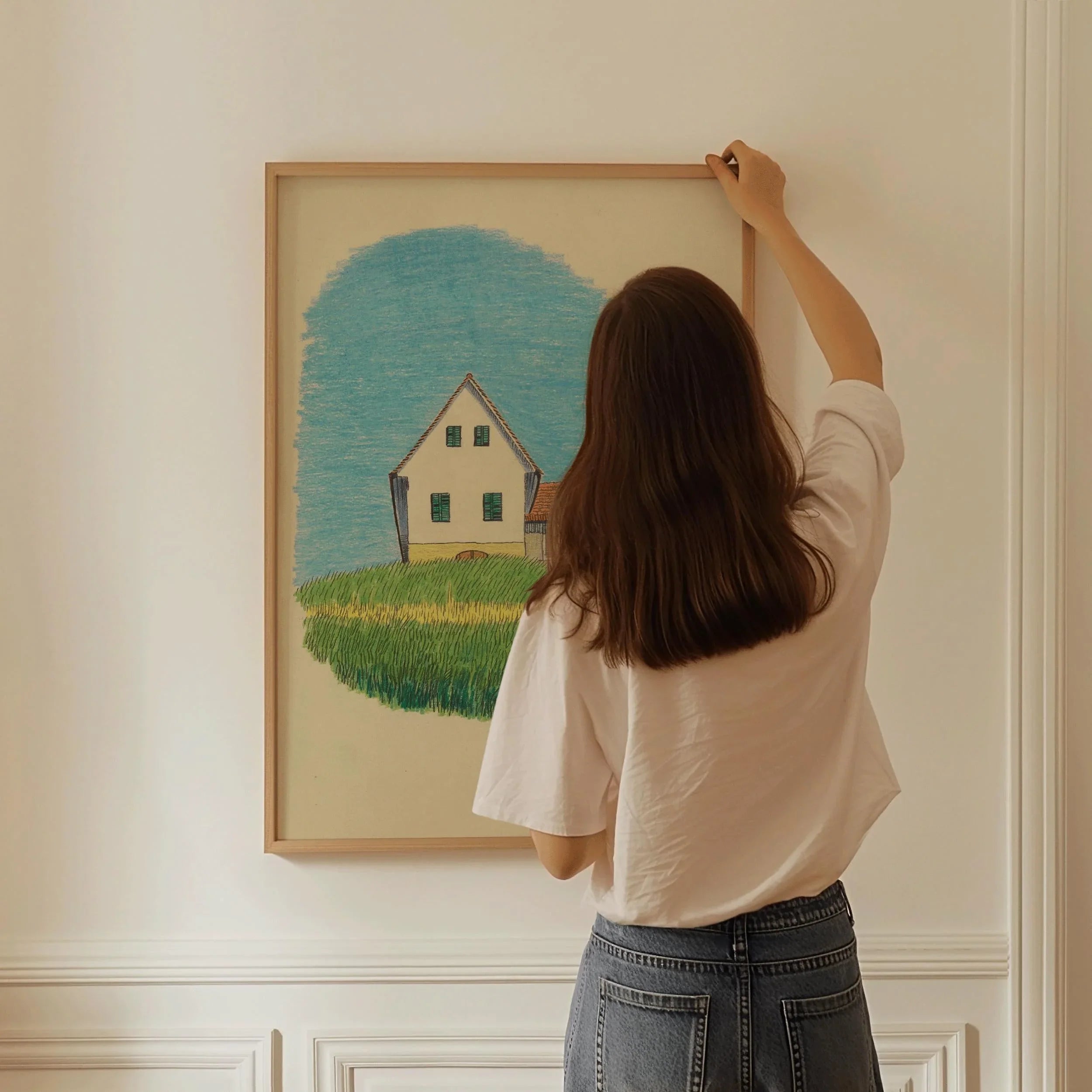 Karl Wiener - House in Meadow | Charming Minimalistic Cartoon Style Illustration Art