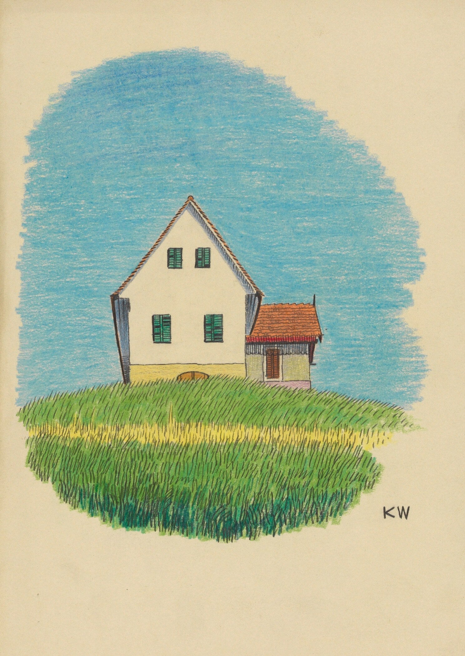Karl Wiener — House in Meadow | Modernist Illustration Print - 9ArtPrints