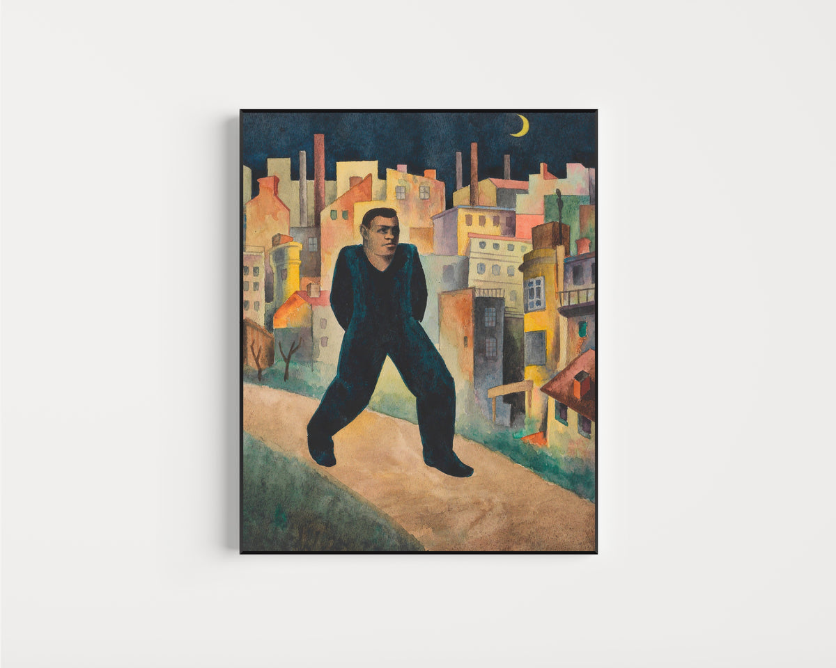 Framed art print of In Memoriam Trakl by Karl Wiener, in a slim black frame on a plain white wall