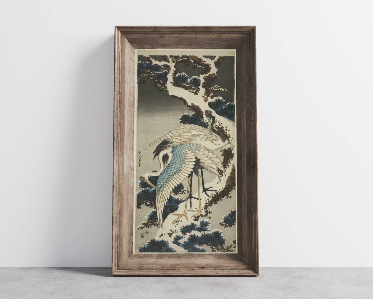 Katsushika Hokusai — Cranes on Snow-covered Pine | Japanese Woodblock Print (Ukiyo-e) - 9ArtPrints