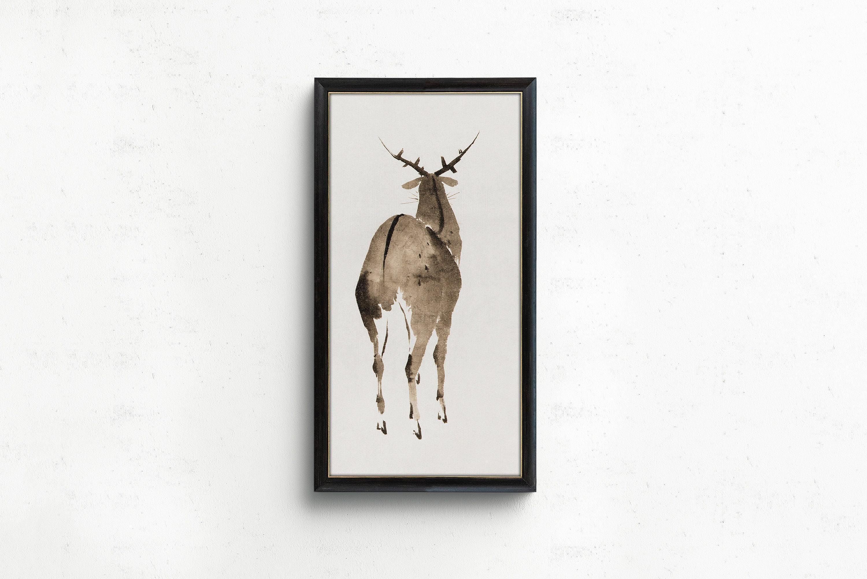 Katsushika Hokusai - Deer | PRINT | Vintage Minimalist Narrow Vertical Asian Art (available handframed or unframed) 2x1 - 9ArtPrints
